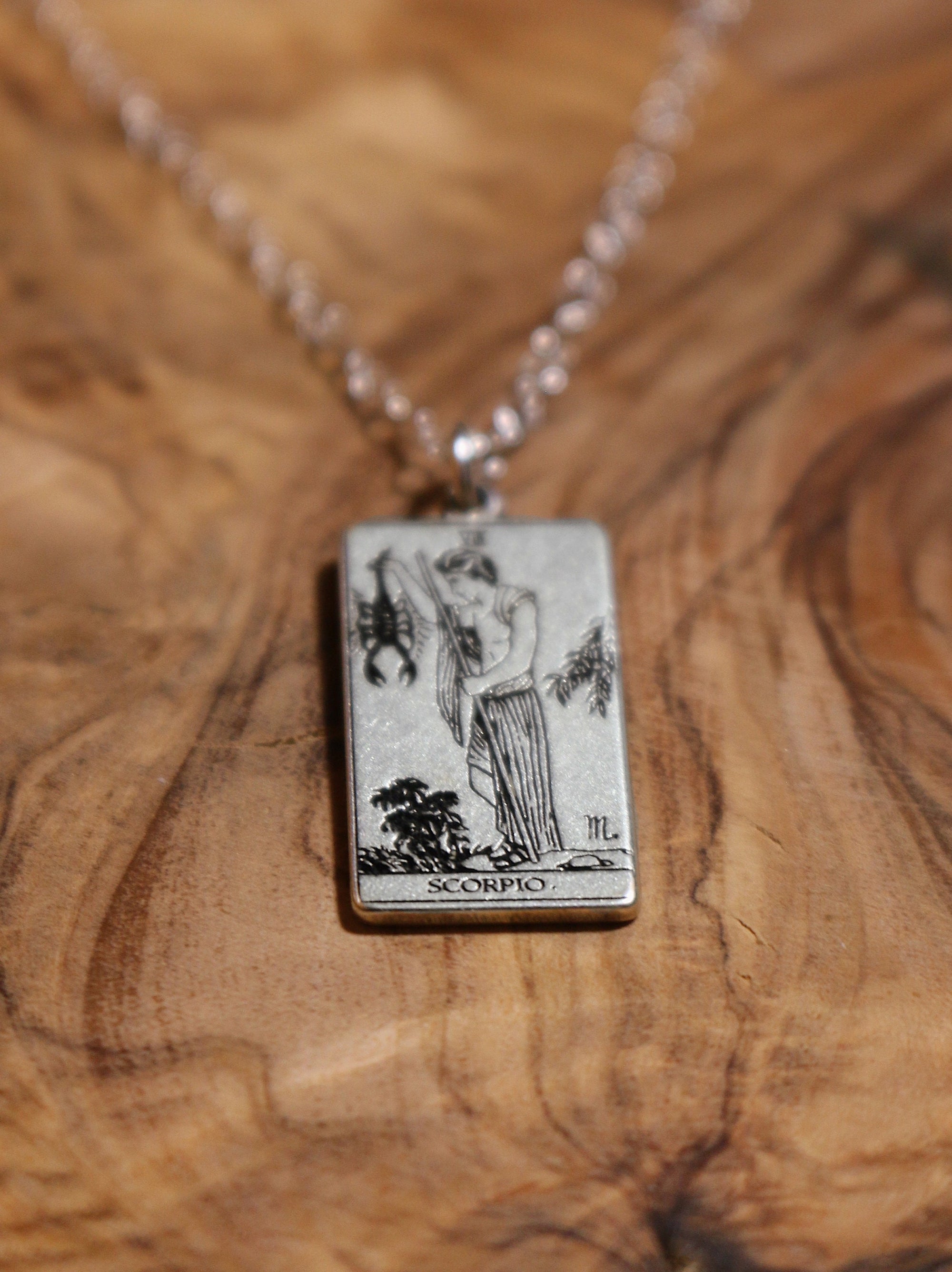 Scorpio The Hermit Tarot Card Inspired Zodiac Necklace - Sterling Silver