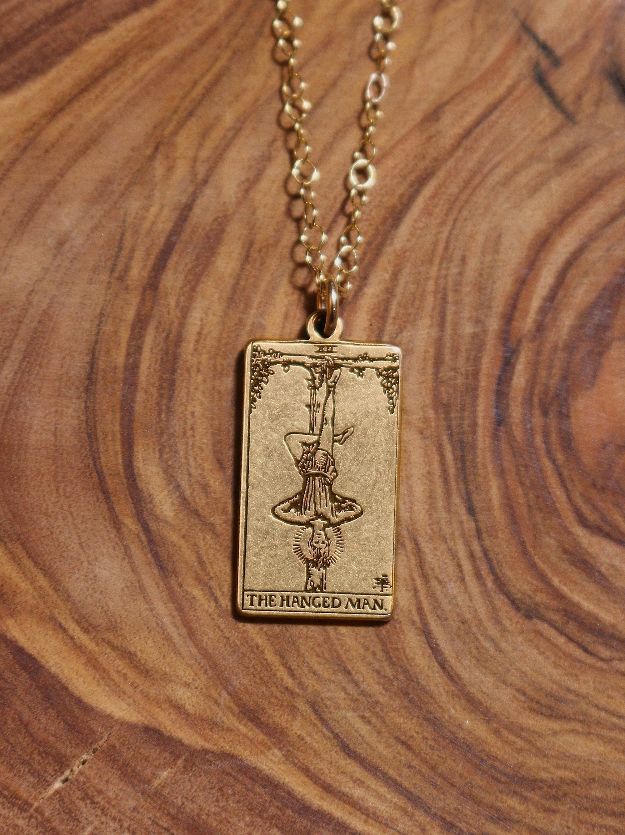 The Hanged Man Tarot Card Necklace - Gold Filled