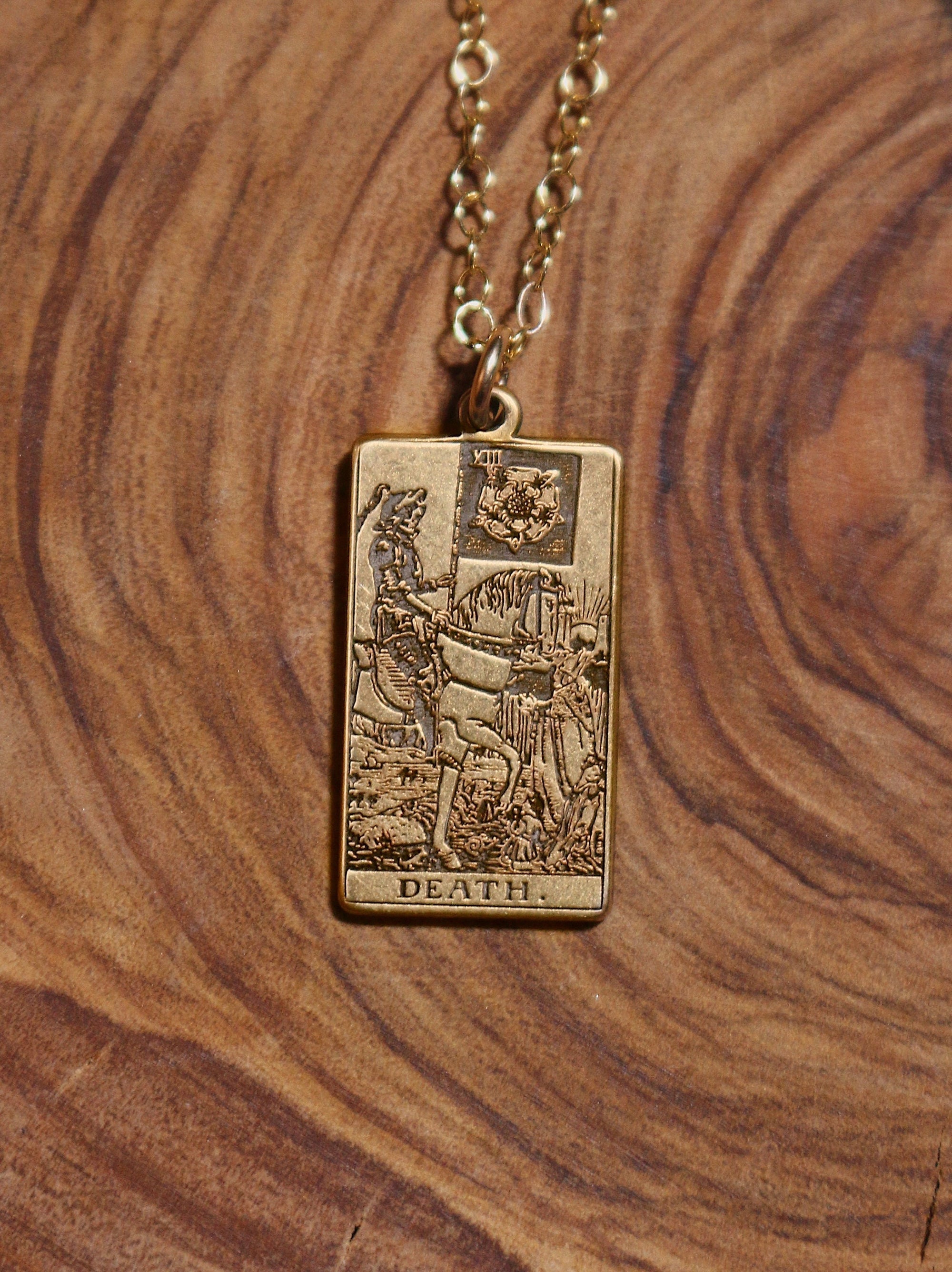 Death Tarot Card Necklace - Gold Filled