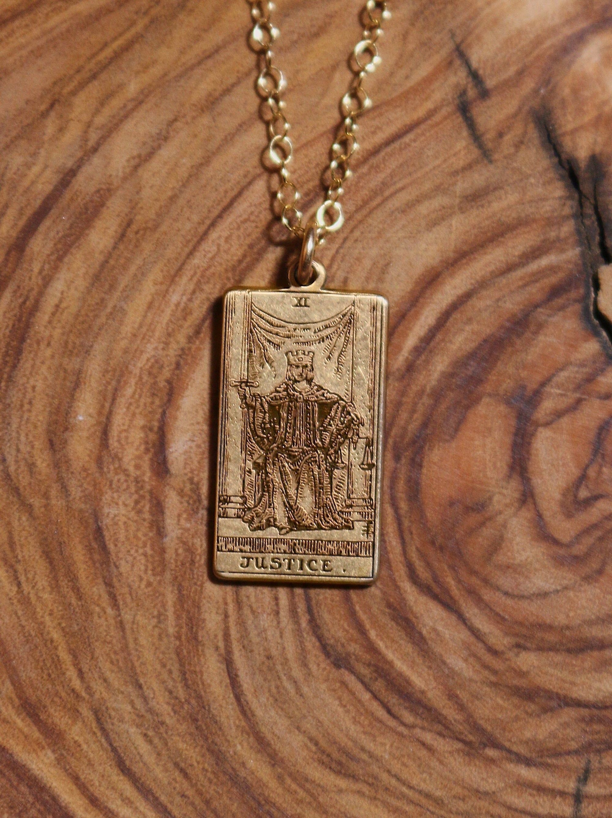 Justice Tarot Card Necklace - Gold Filled