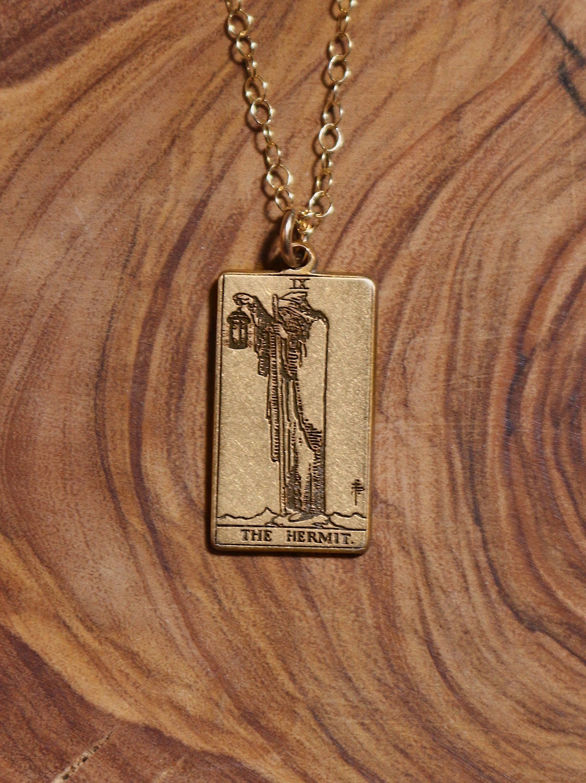 The Hermit Tarot Card Necklace - Gold Filled