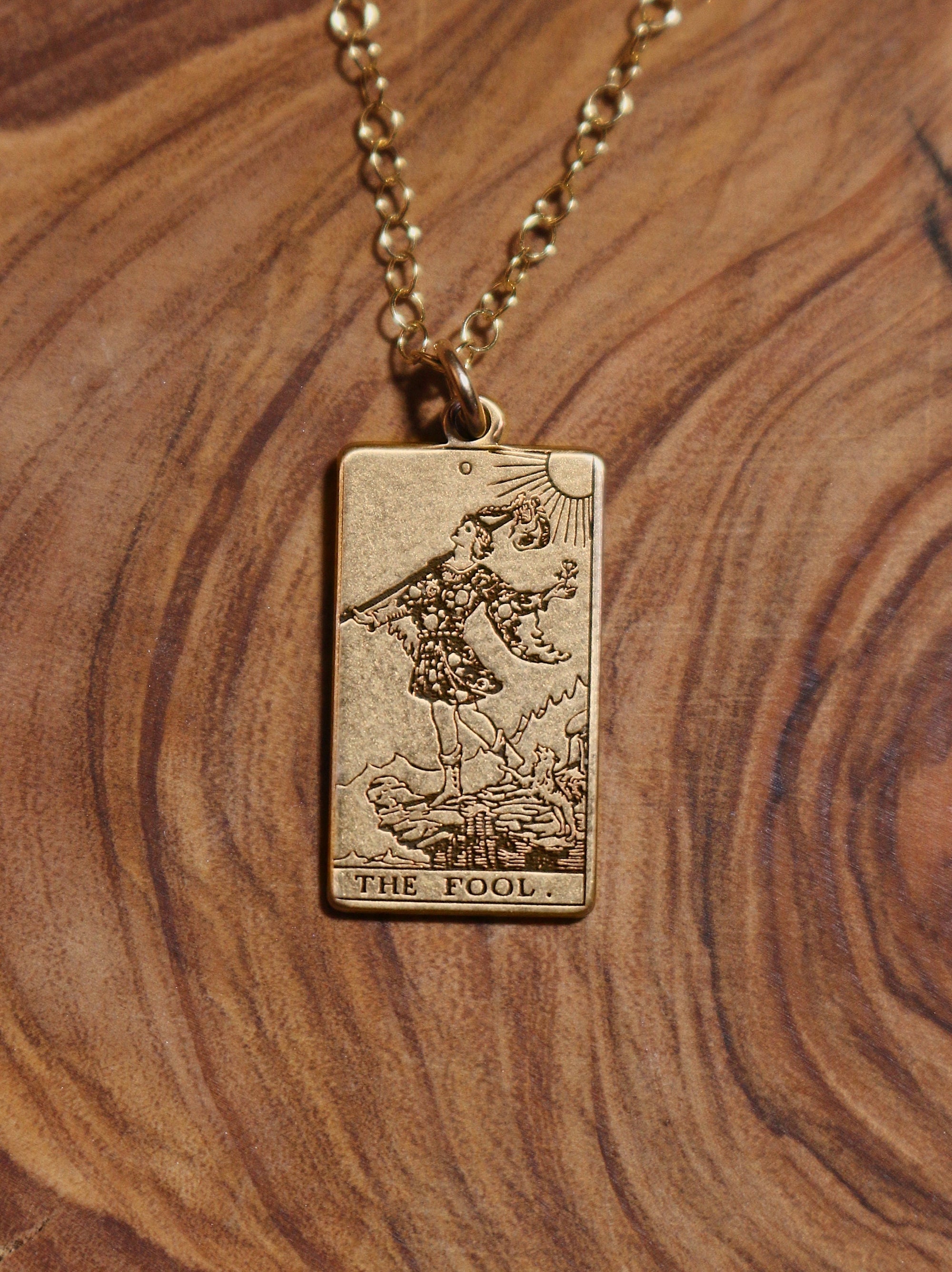 The Fool Tarot Card Necklace - Gold Filled