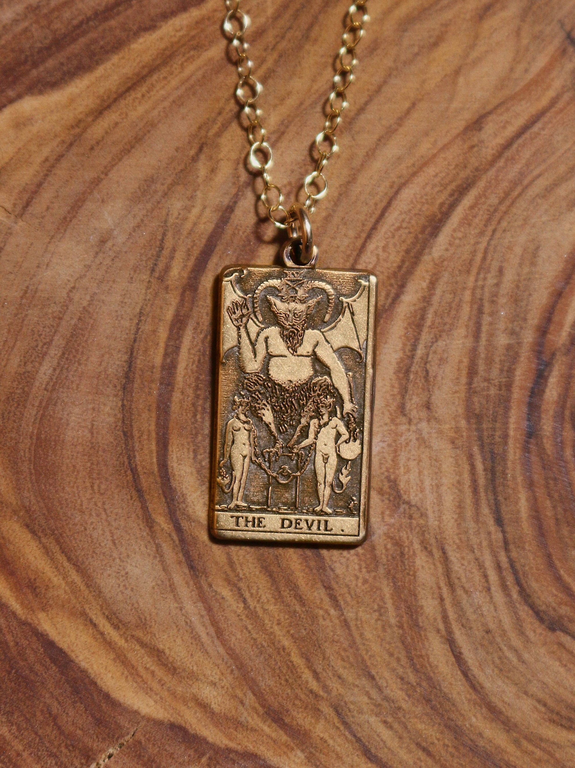 The Devil Tarot Card Necklace - Gold Filled