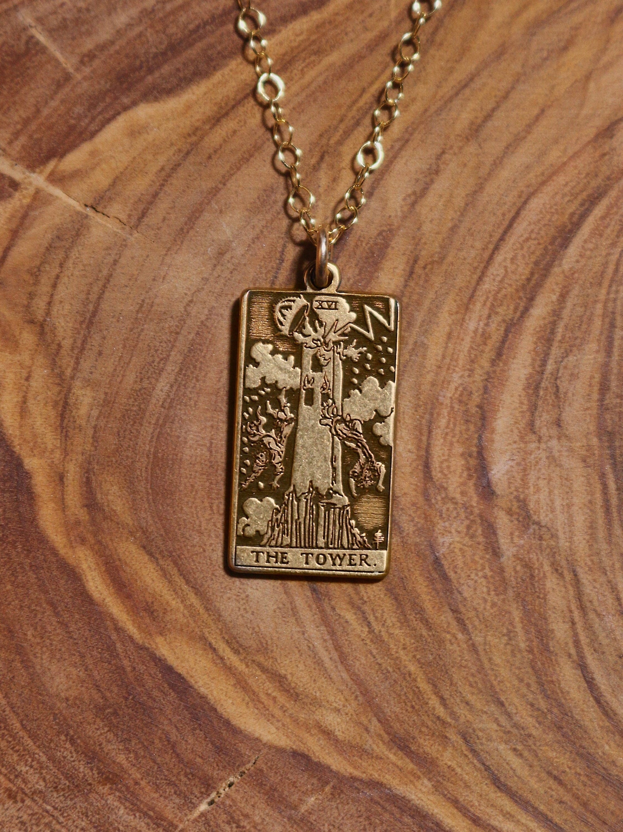 The Tower Tarot Card Necklace - Gold Filled