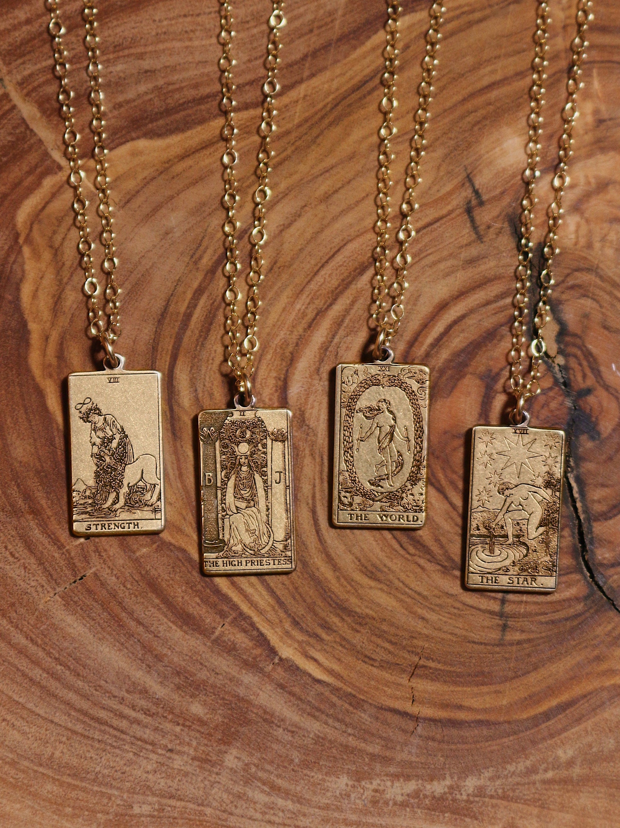 GOLD FILLED Antique Tarot Card Deck Zodiac Sign Necklace Tag Necklace Moon  Star Fortune Sun World Justice Strength Empress Birthday Gift - Etsy