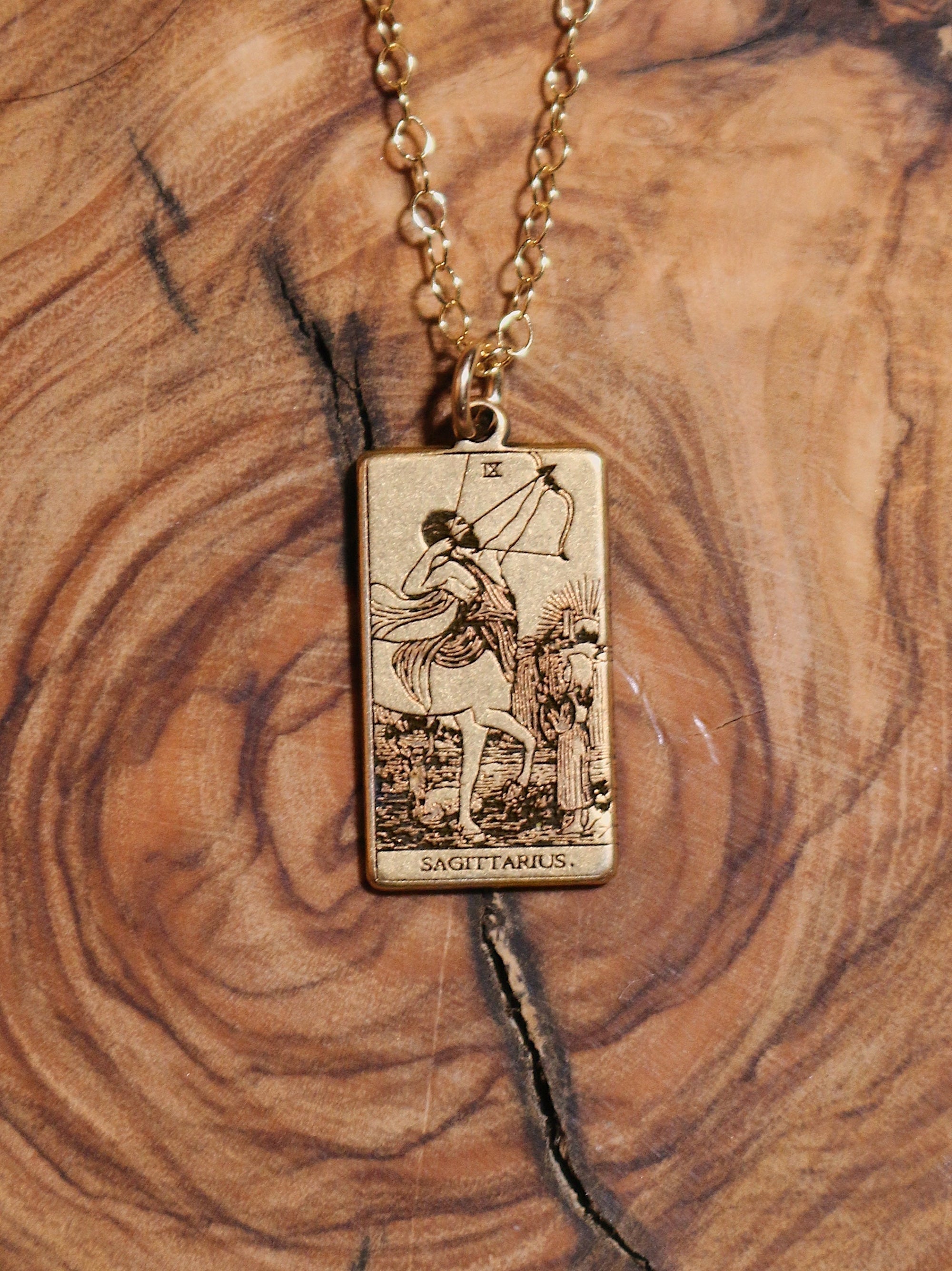 Sagittarius Death Tarot Card Inspired Zodiac Necklace - Gold Filled