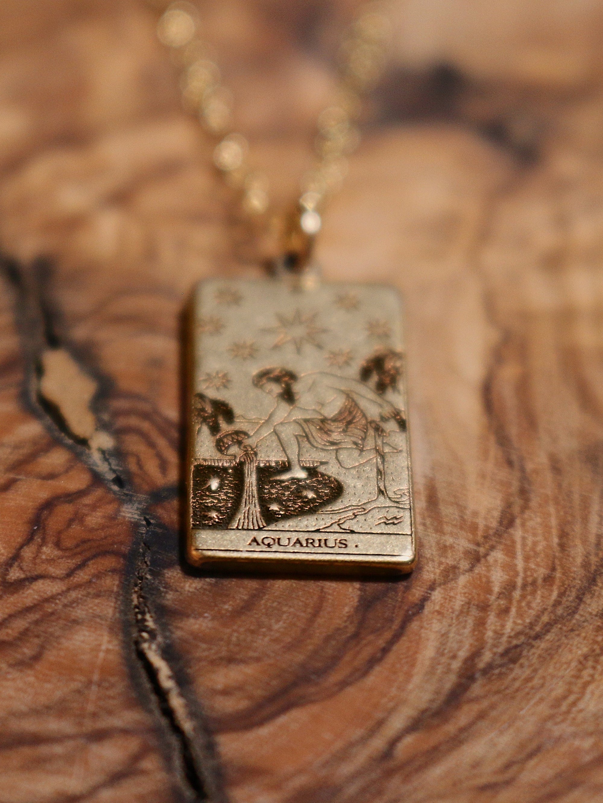 Aquarius The Star Tarot Card Inspired Zodiac Necklace - Gold Filled