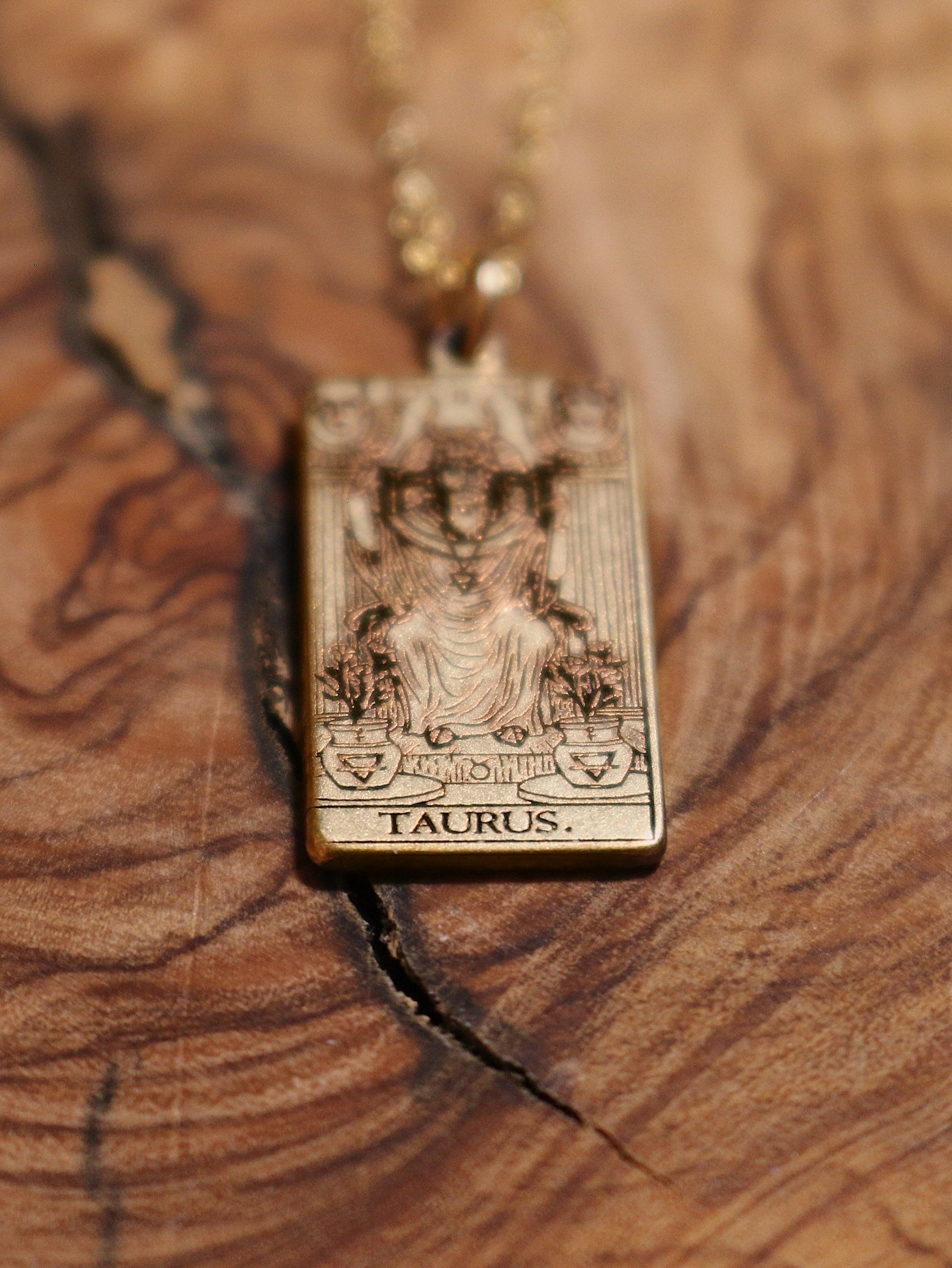 Taurus The Hierophant Tarot Card Inspired Zodiac Necklace - Gold Filled