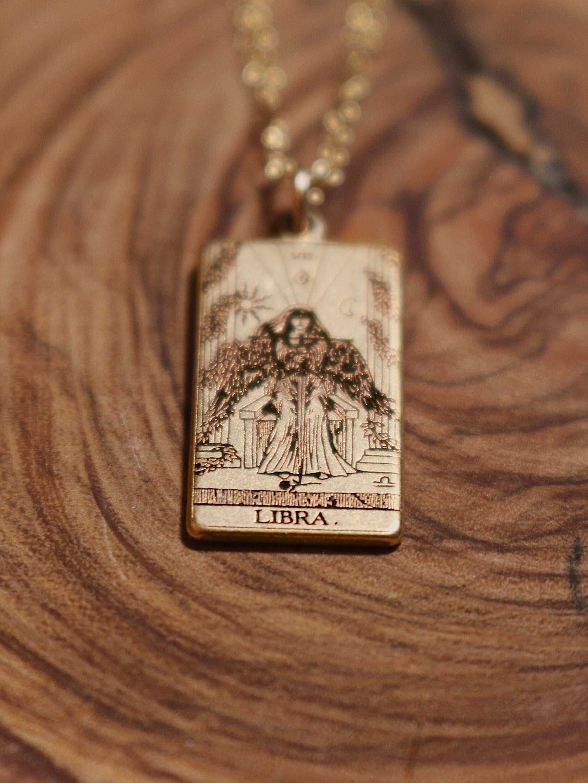 Libra Justice Tarot Card Inspired Zodiac Necklace - Gold Filled