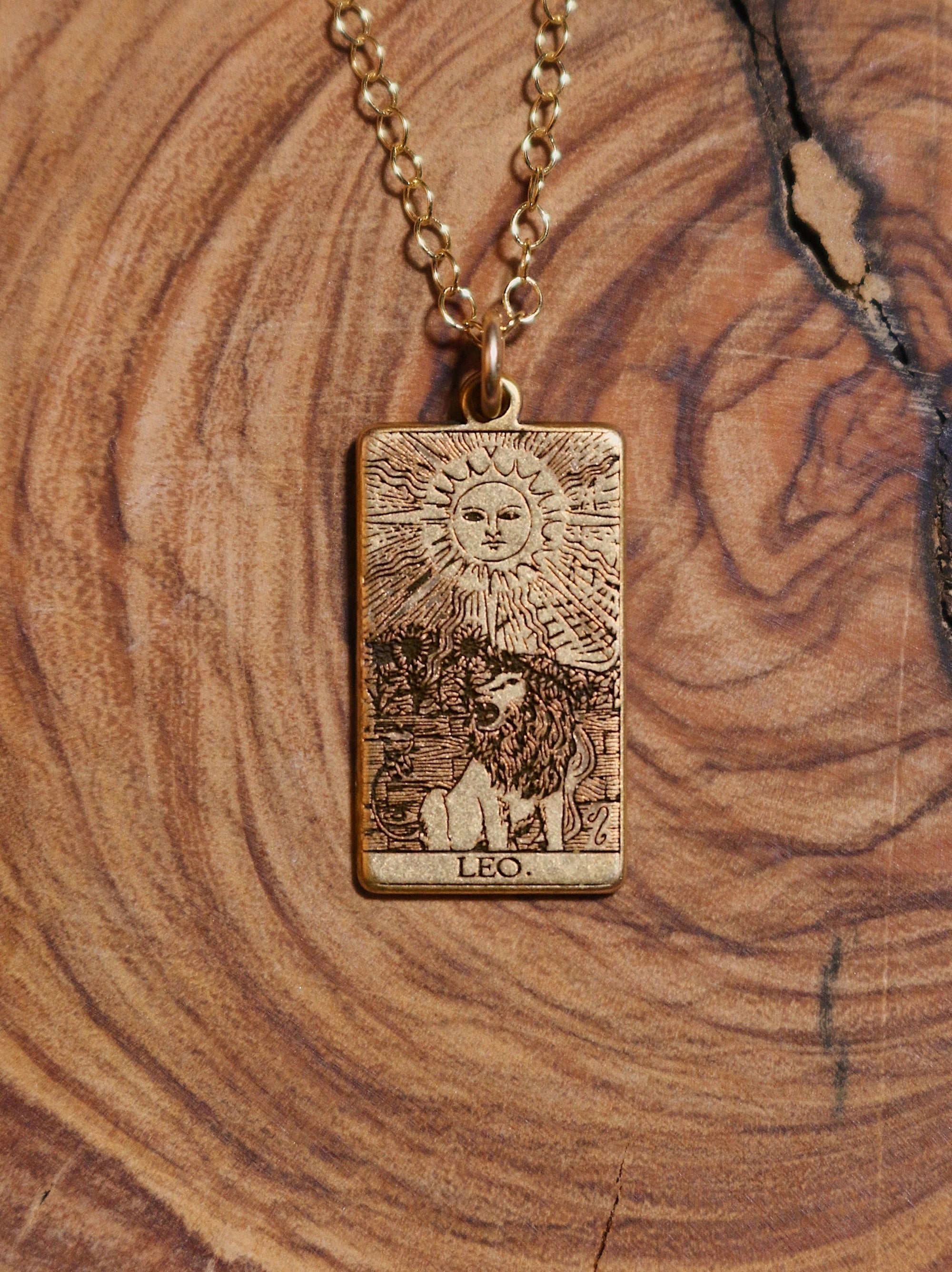 Leo The Sun Tarot Card Inspired Zodiac Necklace - Gold Filled
