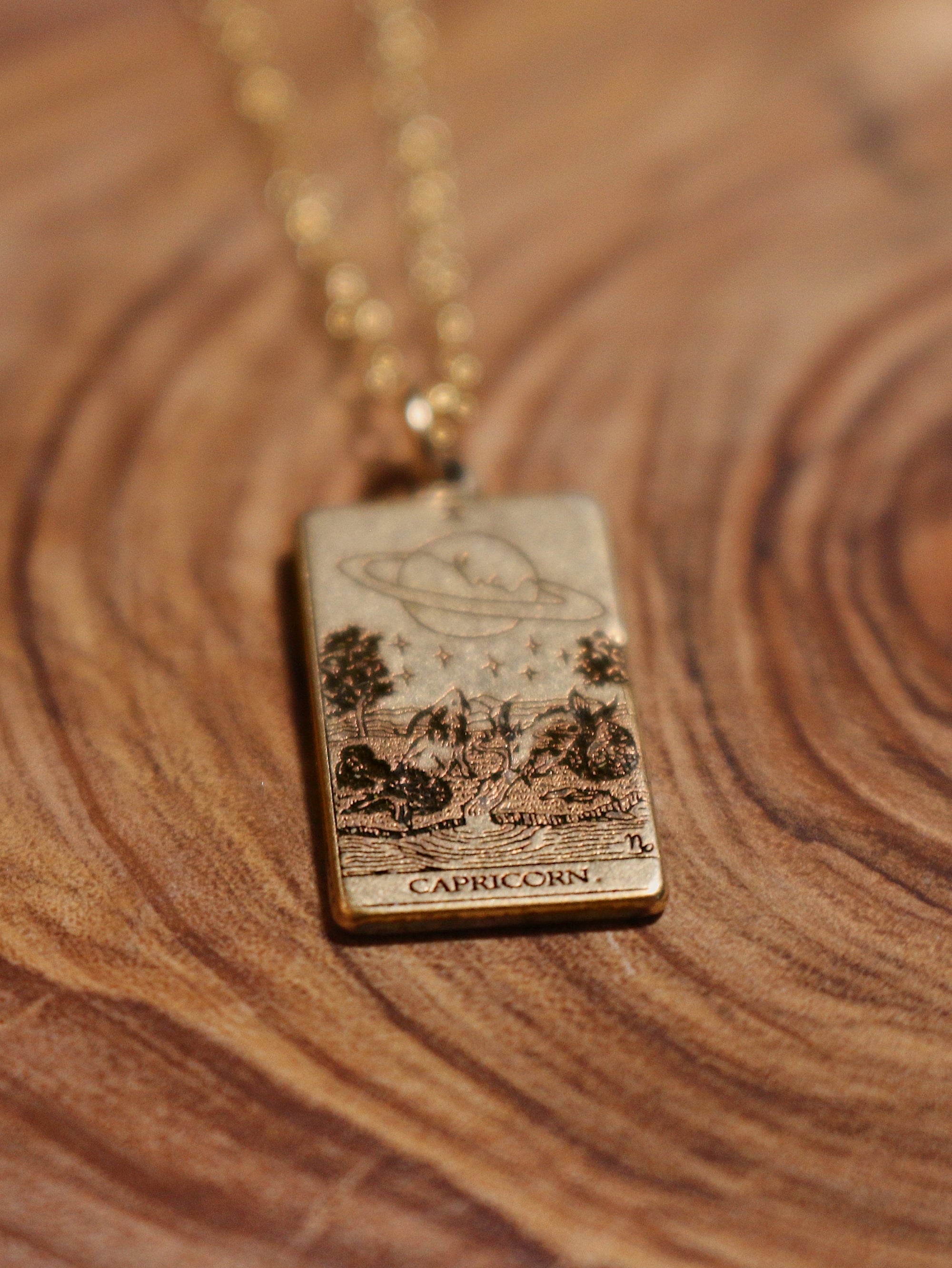 Capricorn The Moon Tarot Card Inspired Zodiac Necklace - Gold Filled