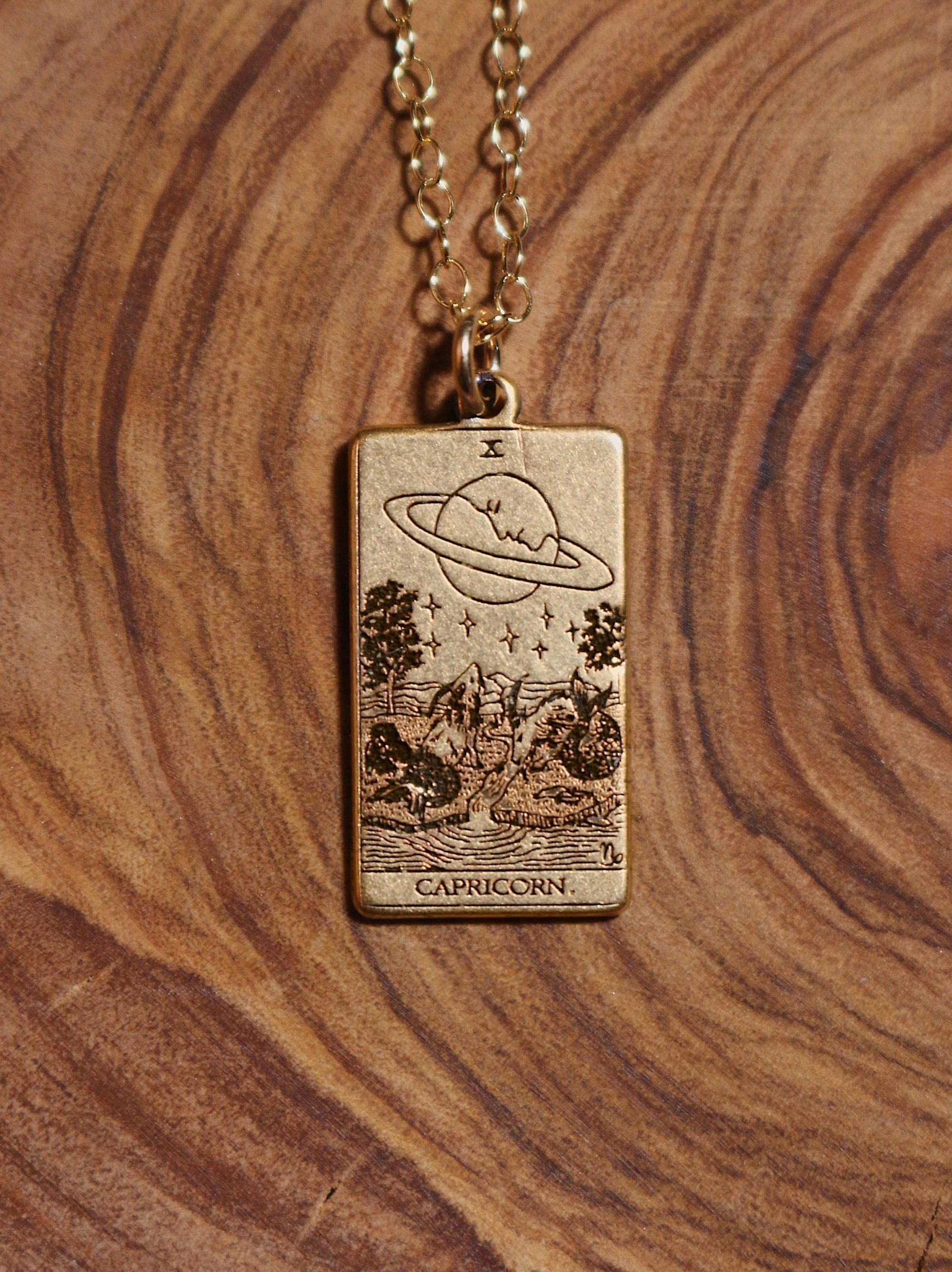 Capricorn The Moon Tarot Card Inspired Zodiac Necklace - Gold Filled