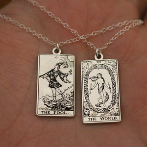 22 CARDS: Large Tarot Card Necklace | Best Friend Birthday Gift | Sterling Silver Tarot Card Necklace | Celestial Mystic Witch Jewelry