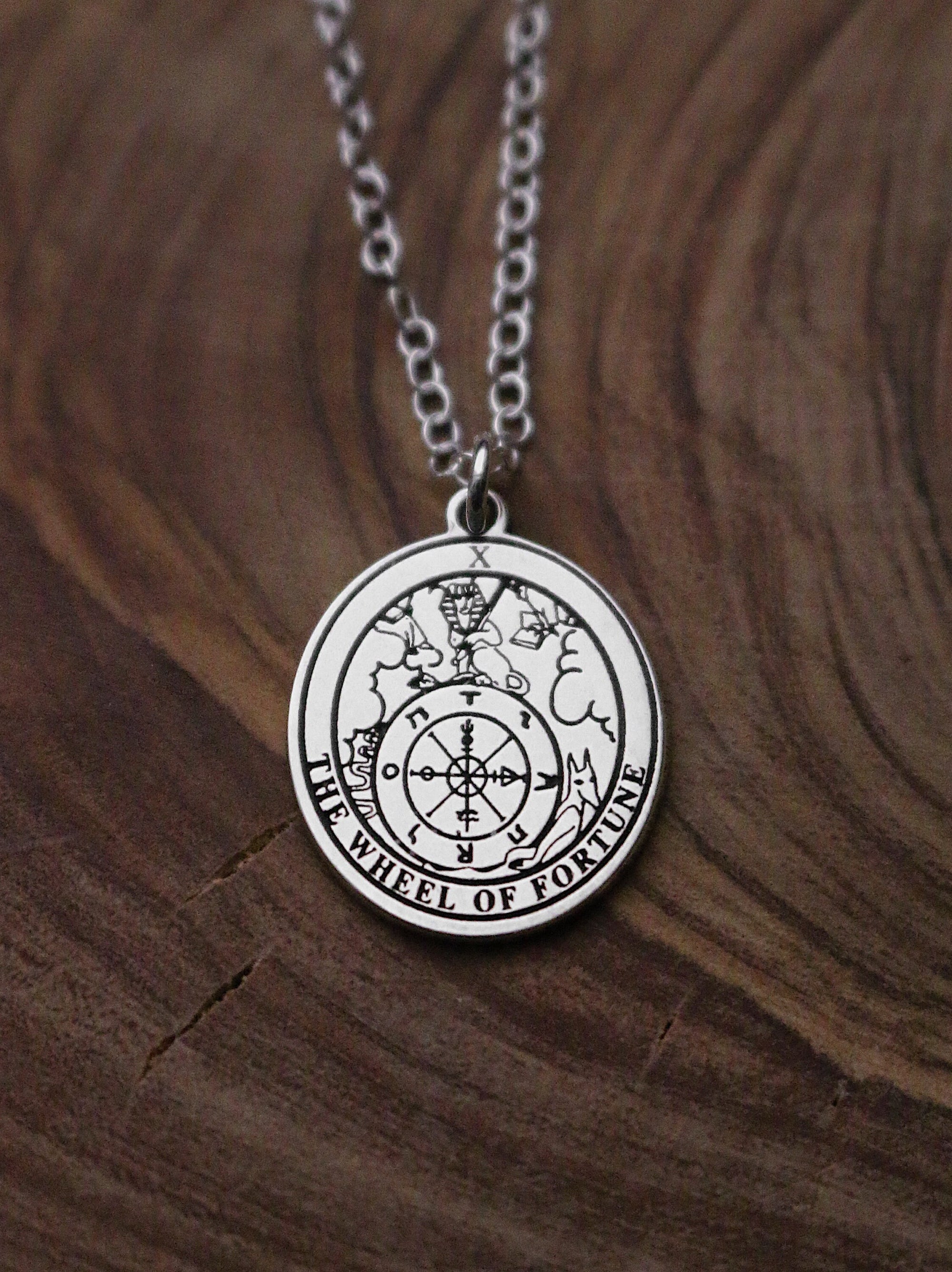 Round Wheel of Fortune Tarot Card Necklace | Best Friend Birthday Gift | Tarot Card Necklace | Celestial Mystic Amulet | Witch Necklace