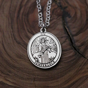 Round Temperance Tarot Card Necklace | Best Friend Birthday Gift | Tarot Card Necklace | Celestial Mystical Amulet | Dainty Witch Necklace