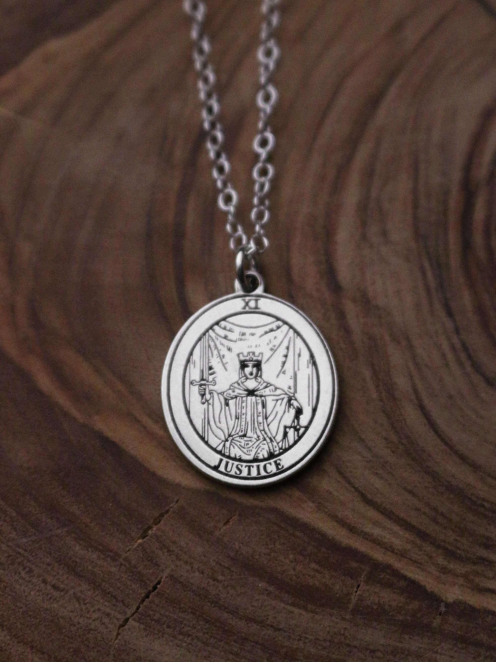Round Justice Tarot Card Necklace | Best Friend Birthday Gift | Tarot Card Necklace | Celestial Mystical Amulet | Dainty Witch Necklace