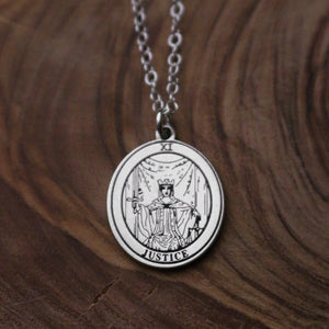 Round Justice Tarot Card Necklace | Best Friend Birthday Gift | Tarot Card Necklace | Celestial Mystical Amulet | Dainty Witch Necklace
