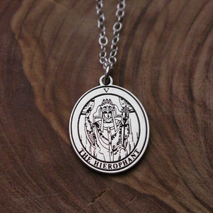 Round The Hierophant Tarot Card Necklace | Best Friend Birthday Gift | Tarot Card Necklace | Celestial Mystic Amulet | Dainty Witch Necklace