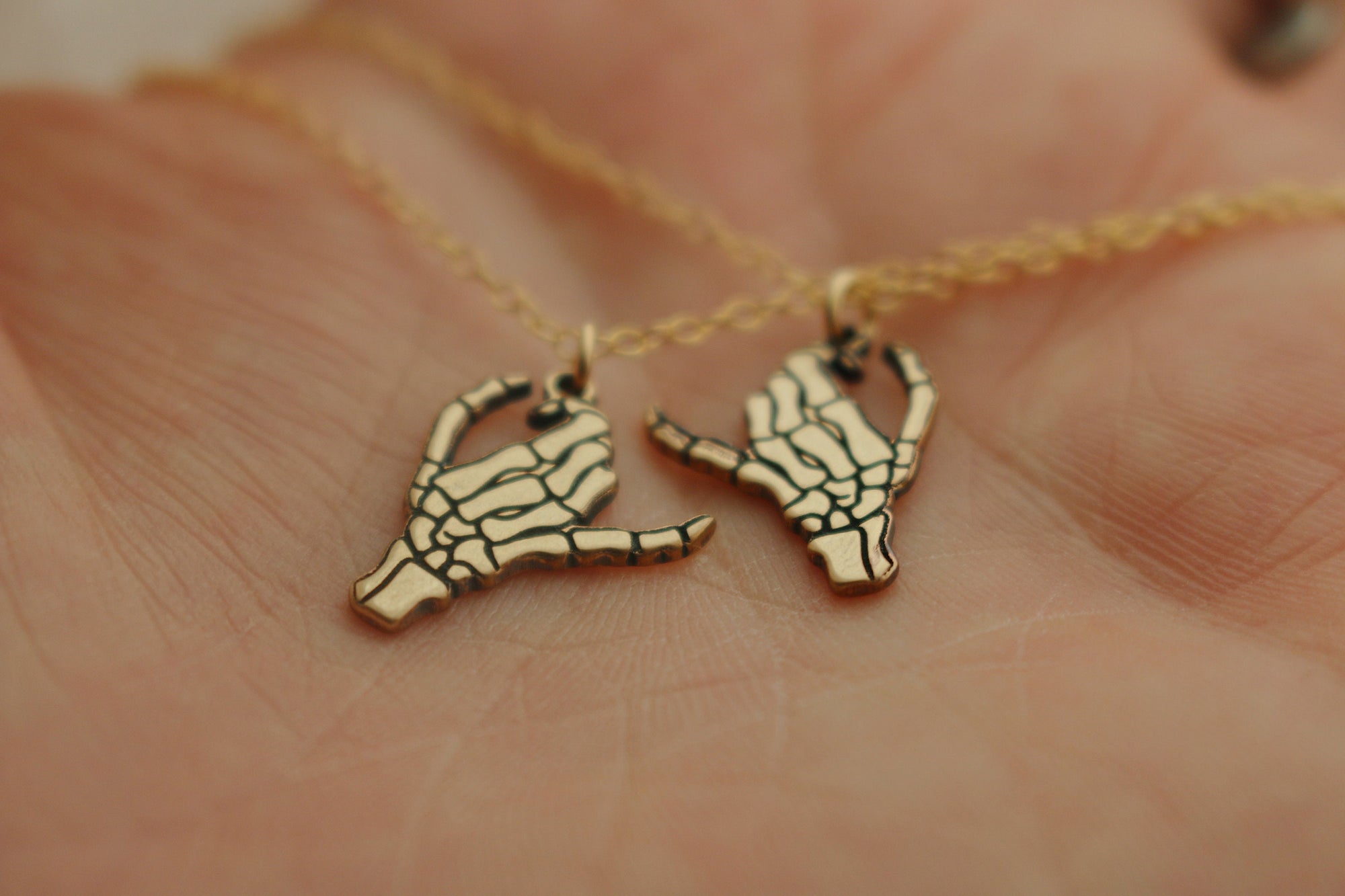 Matching 2 Necklace Gold Filled Double Skeleton Pinky Swear Set | Best Friend Birthday Gift | Pinky Swear Couples Jewelry | Matching Gift