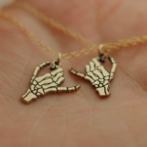 Matching 2 Necklace Gold Filled Double Skeleton Pinky Swear Set | Best Friend Birthday Gift | Pinky Swear Couples Jewelry | Matching Gift