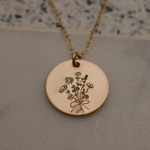 Wildflower Bouquet Gold Necklace | Rustic Floral Necklace | Best Friend Birthday Gift | Mother's Day Gift | Wild Flower Jewelry