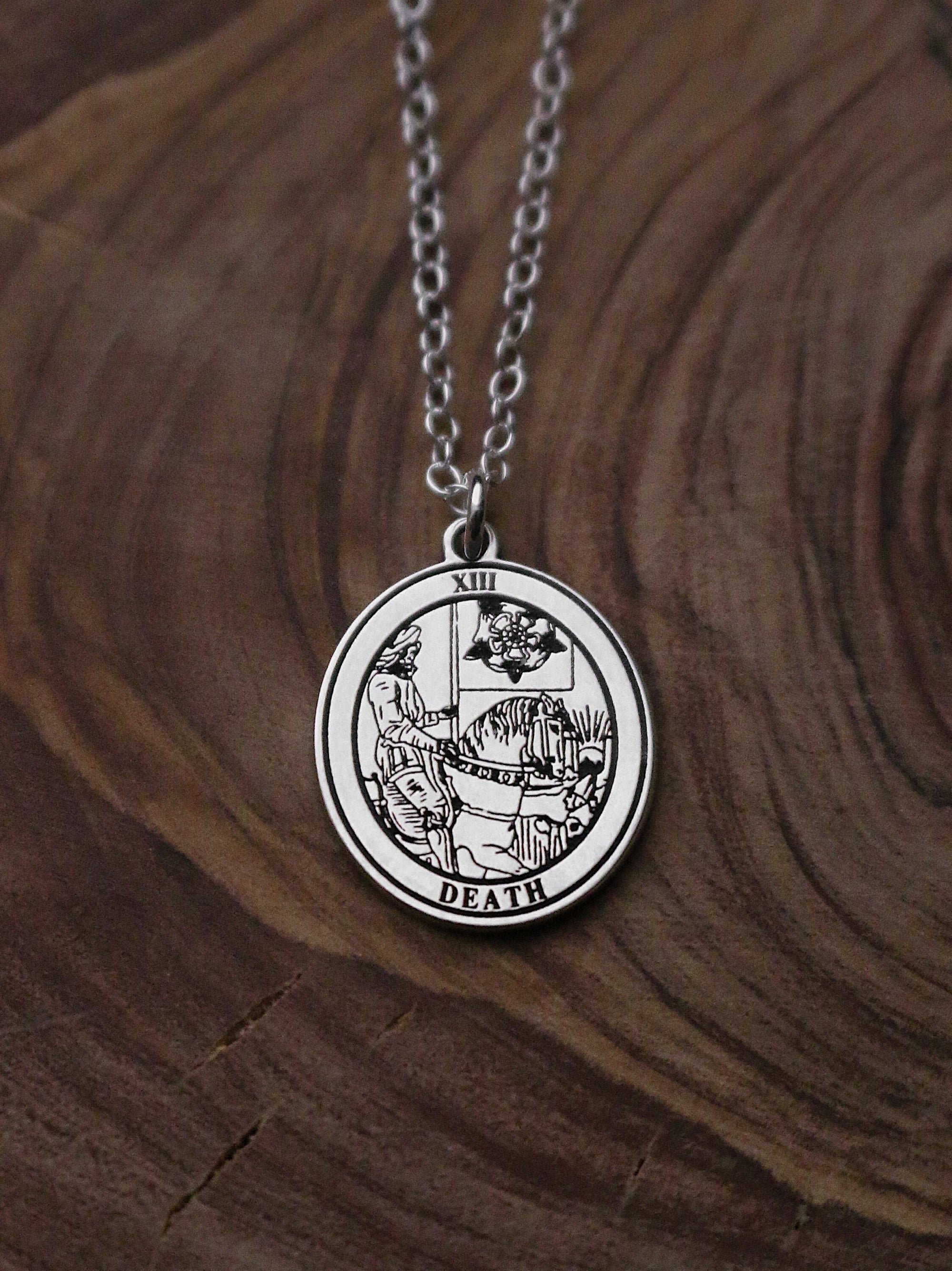 Round Death Tarot Card Necklace | Best Friend Birthday Gift | Tarot Card Necklace | Celestial Mystical | Dainty Witch Necklace | Death Tarot