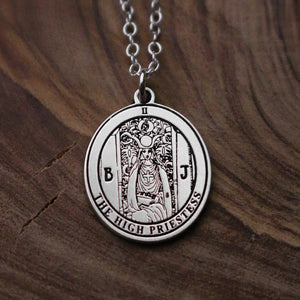 Round The High Priestess Tarot Card Necklace | Best Friend Birthday Gift | Tarot Card Necklace | Celestial Mystical | Dainty Witch Necklace