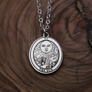 Round The Sun Tarot Card Necklace | Best Friend Birthday Gift | Tarot Card Necklace | Celestial Mystical Amulet | Dainty Witch Necklace