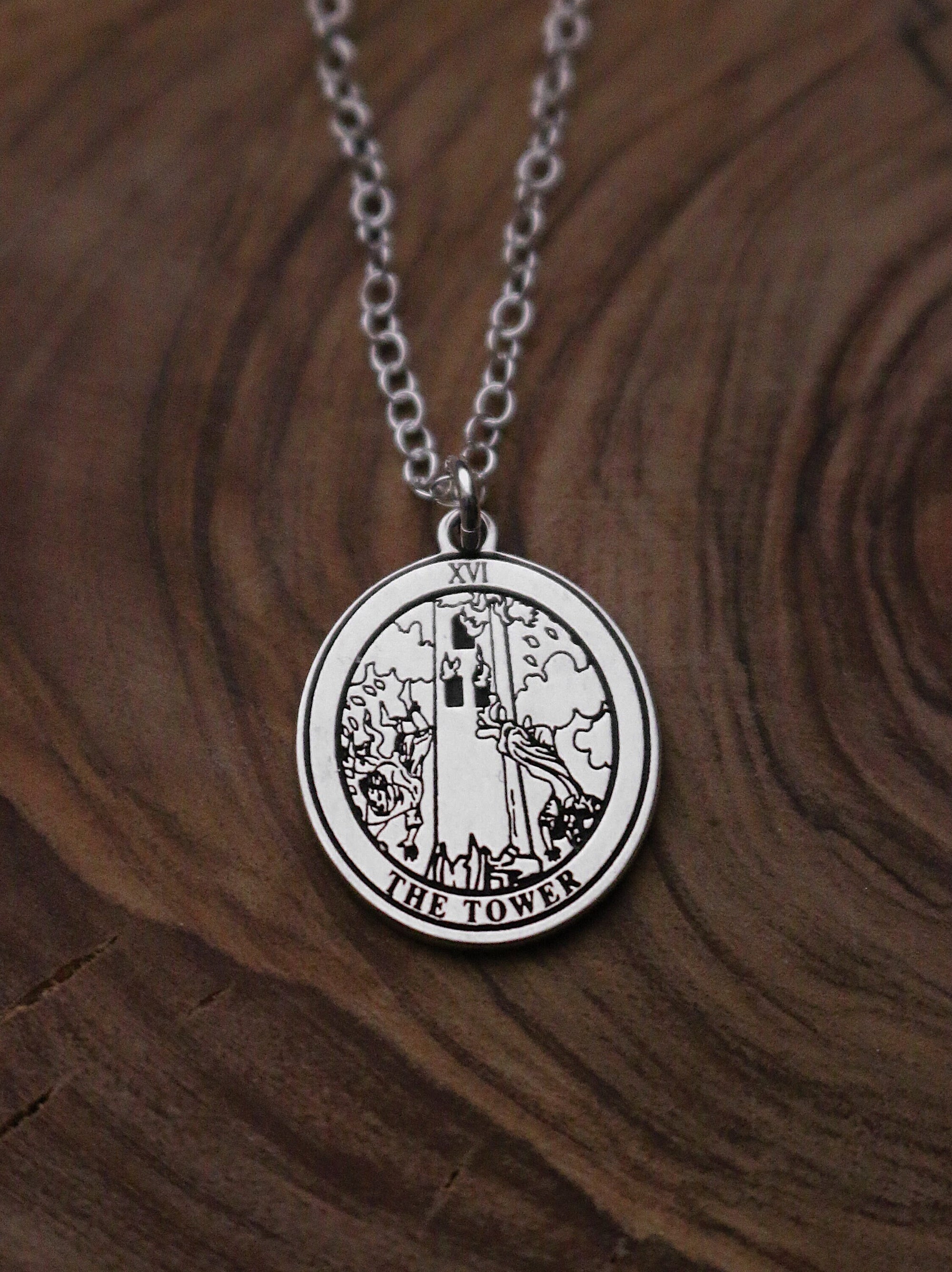 Round The Tower Tarot Card Necklace | Best Friend Birthday Gift | Tarot Card Necklace | Celestial Mystic Amulet | Dainty Witch Necklace