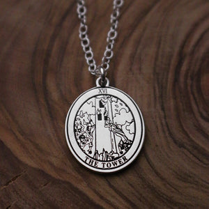 Round The Tower Tarot Card Necklace | Best Friend Birthday Gift | Tarot Card Necklace | Celestial Mystic Amulet | Dainty Witch Necklace