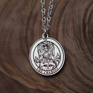 Round The Chariot Tarot Card Necklace | Best Friend Birthday Gift | Tarot Card Necklace | Celestial Mystical Amulet | Dainty Witch Necklace