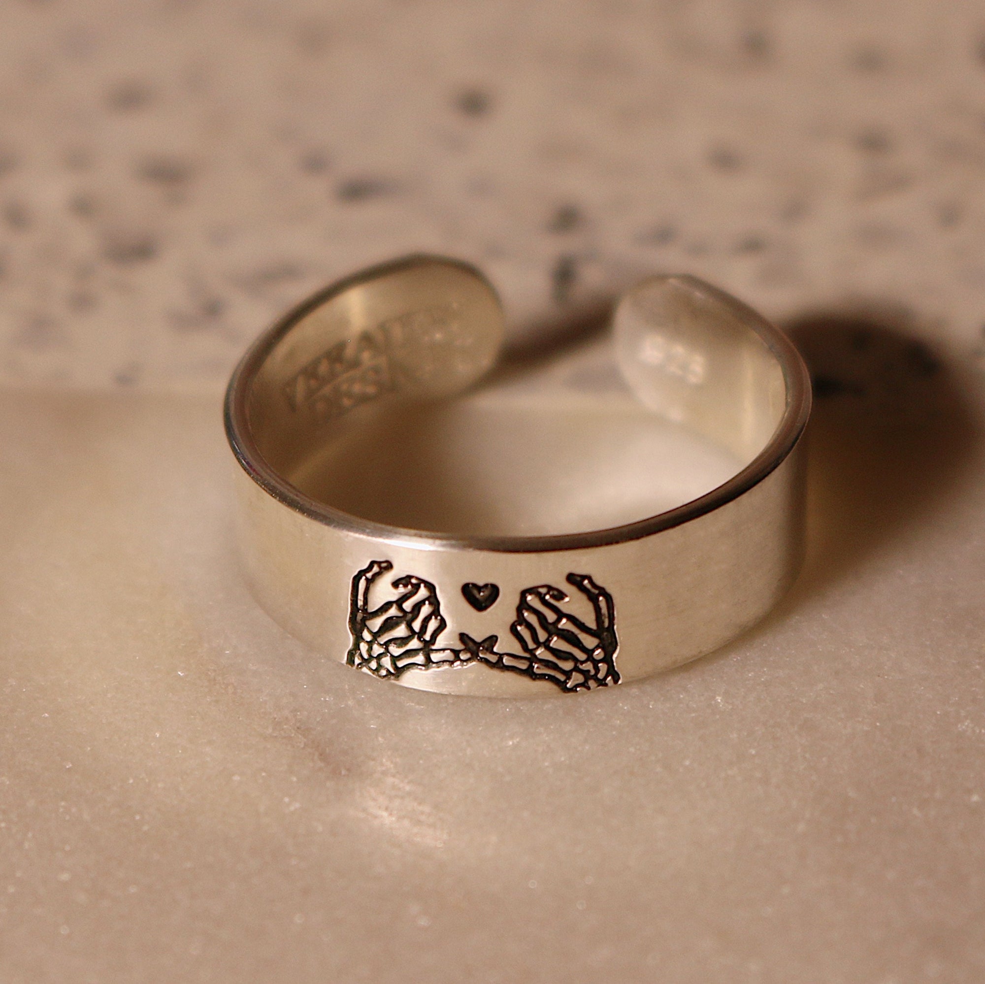 Double Skeleton Pinky Swear Heart Ring | Best Friend Birthday Gift | Promise Ring for Couples | Goth Friendship Ring | Everyday Jewelry