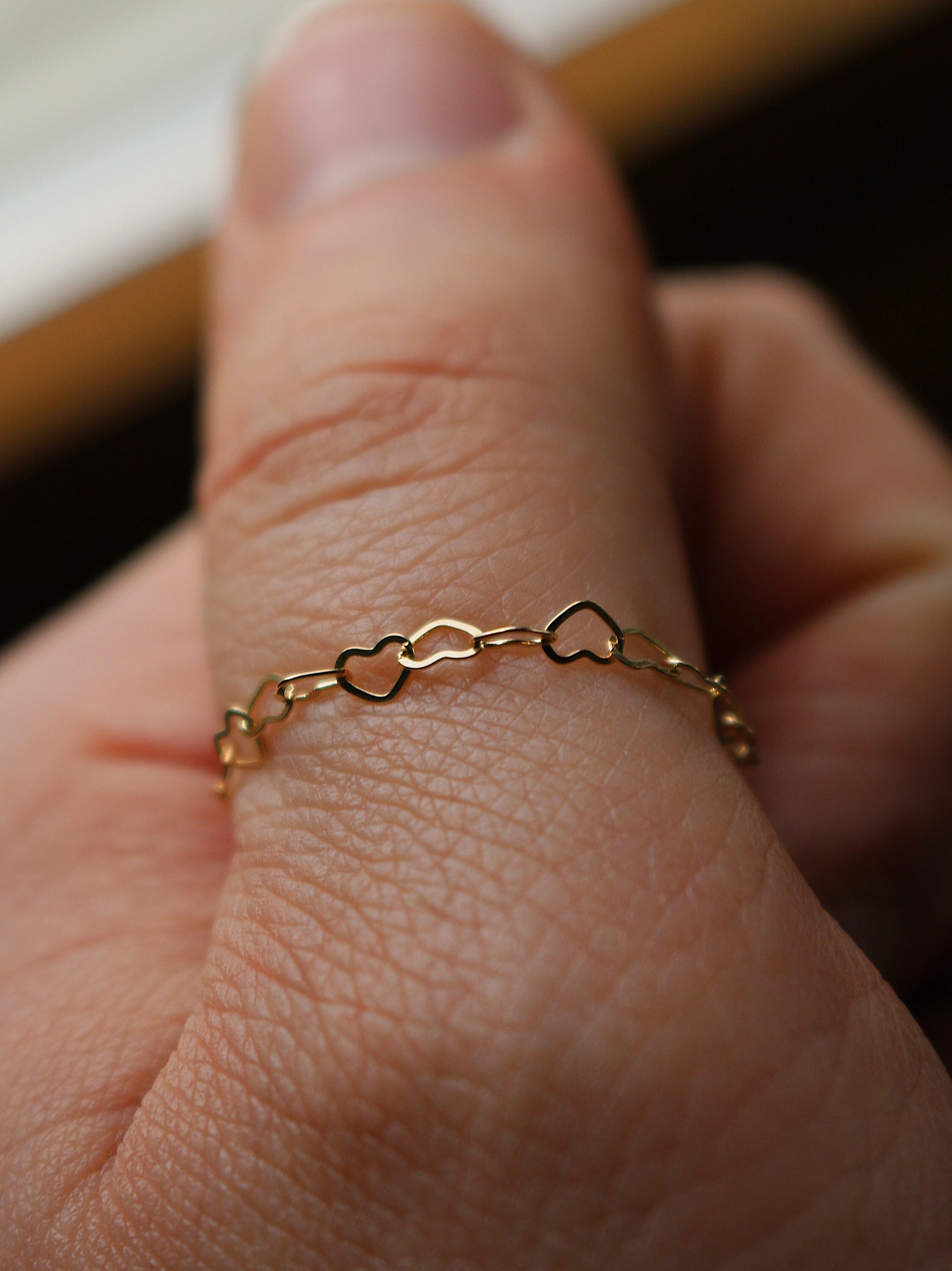 Large Heart Ring | 14k Gold Chain Ring | Gold Filled Heart Chain Ring | Chain Layering Ring | Dainty Gold Jewelry | Everyday Ring for Her