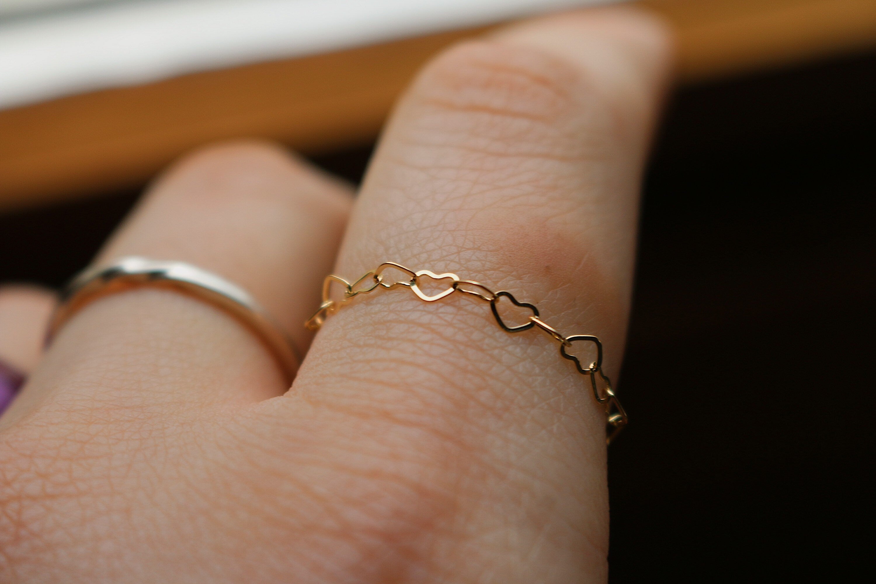 Large Heart Ring | 14k Gold Chain Ring | Gold Filled Heart Chain Ring | Chain Layering Ring | Dainty Gold Jewelry | Everyday Ring for Her