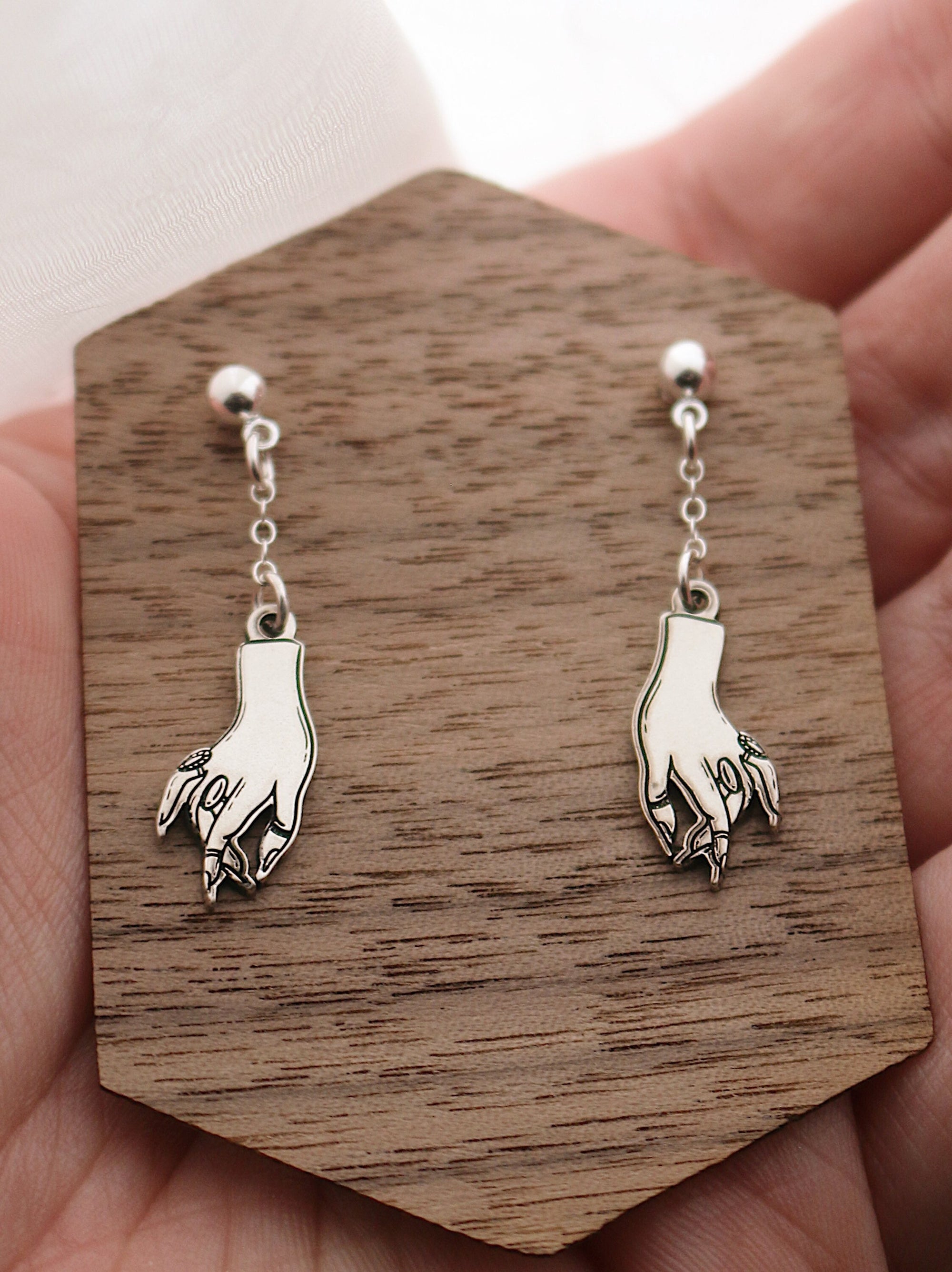 Dainty Witchy Hands Sterling Silver Dangle Earrings | Best Friend Gift | Statement Earrings | Tarot Card Earrings | Mystic Jewelry