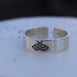 Moth Adjustable Stacking Ring | Goth Ring | Best Friend BFF | Dainty Silver Witch Ring | Halloween Skeleton | Luna Moth Jewelry
