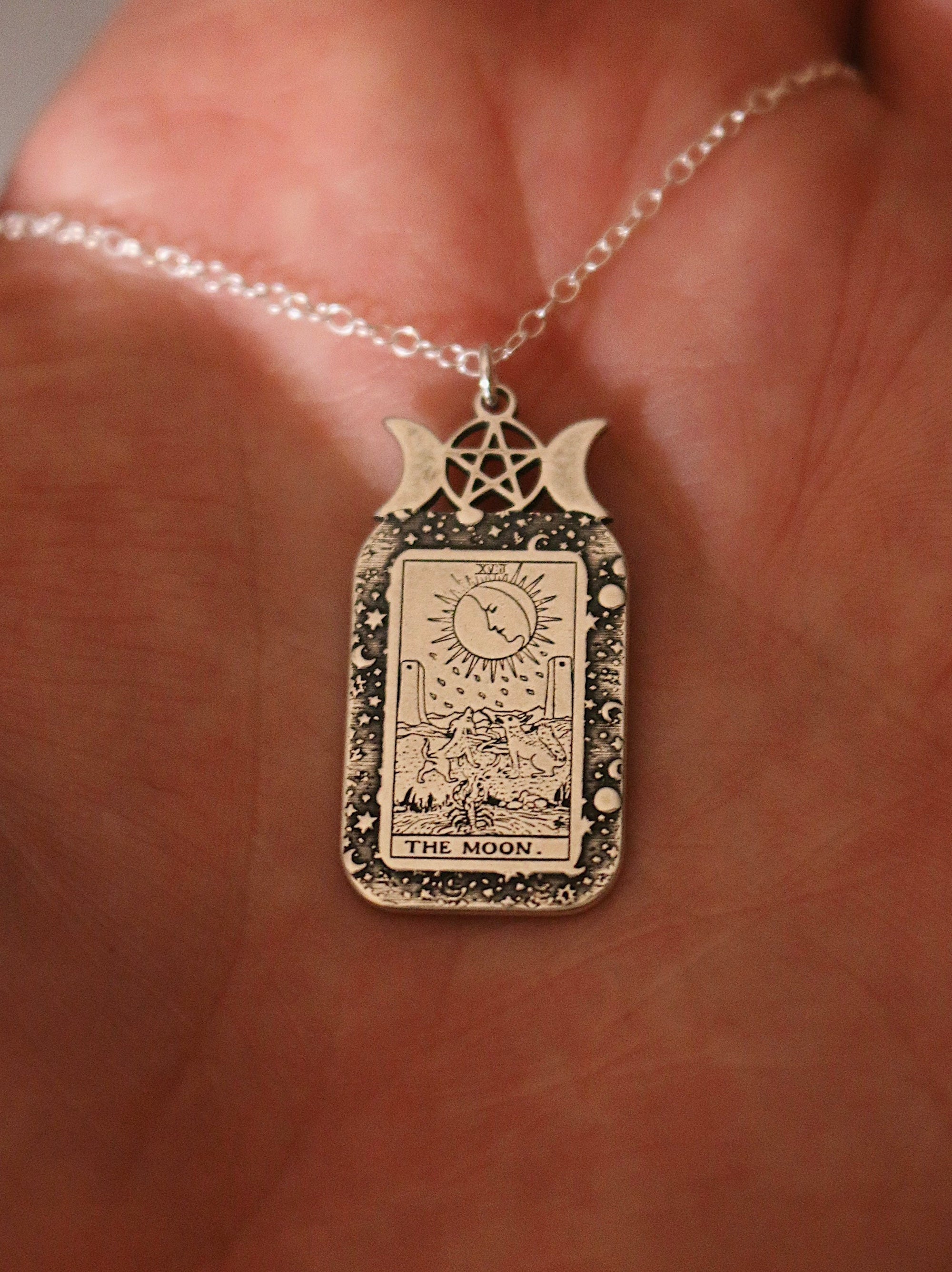 22 CARDS: Dainty Tarot Card Celestial Triple Moon Goddess Charm Necklace | Best Friend Birthday Gift | Tarot Card Necklace | Mystic Jewelry