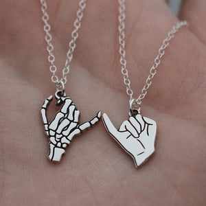 Matching 2 Necklace Skeleton Pinky Swear Necklace Set | Best Friend Birthday Gift | Pinky Swear Couples Jewelry | Mens Christmas Gift