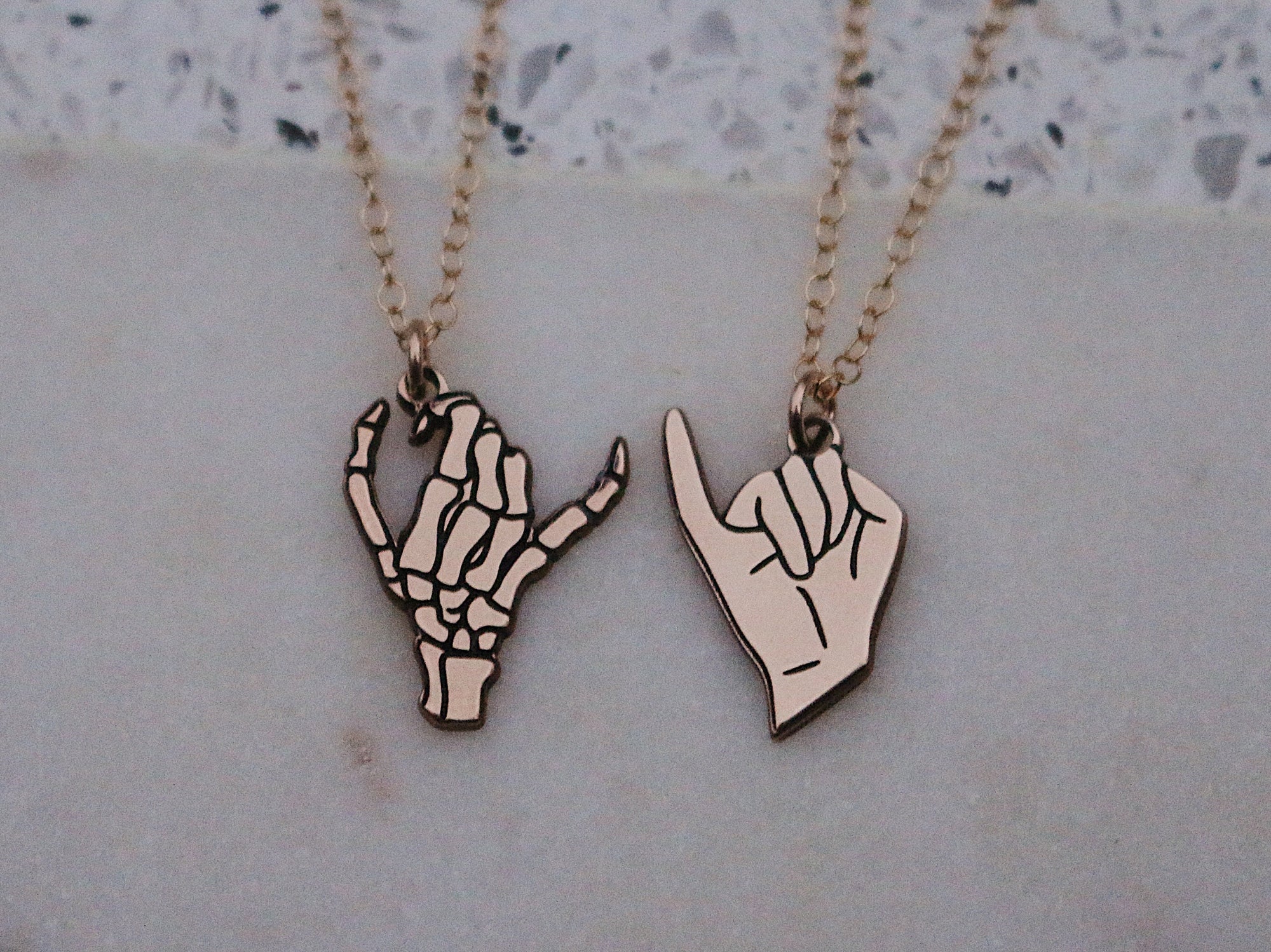 Matching 2 Necklace Gold Filled Skeleton Pinky Swear Necklace Set | Best Friend Gift | Pinky Promise Couples Jewelry | Matching Gift for Her