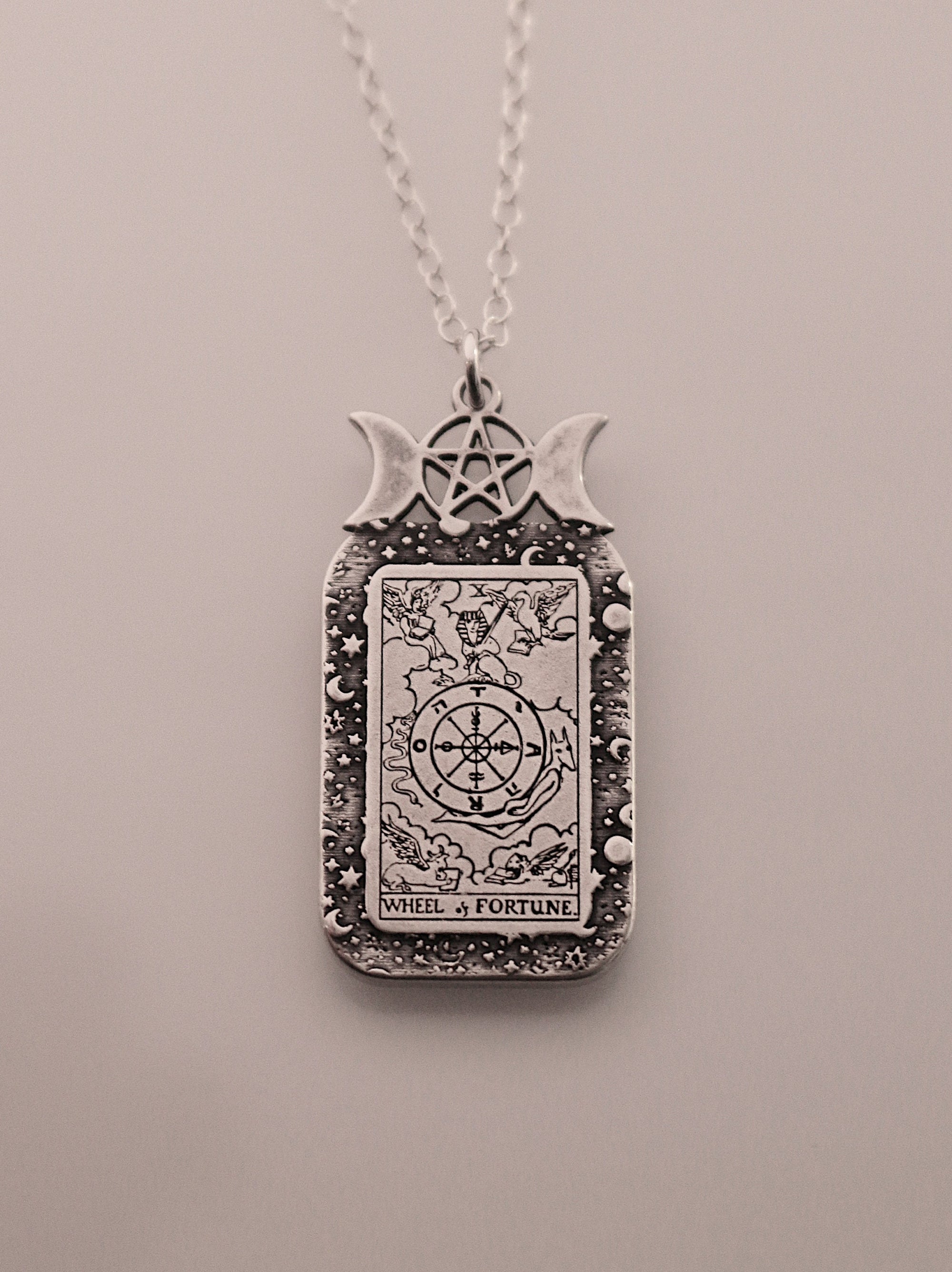 The Wheel of Fortune Tarot Card Necklace | Best Friend Birthday Gift | Tarot Card Necklace | Celestial Triple Moon Goddess Jewelry | Witch