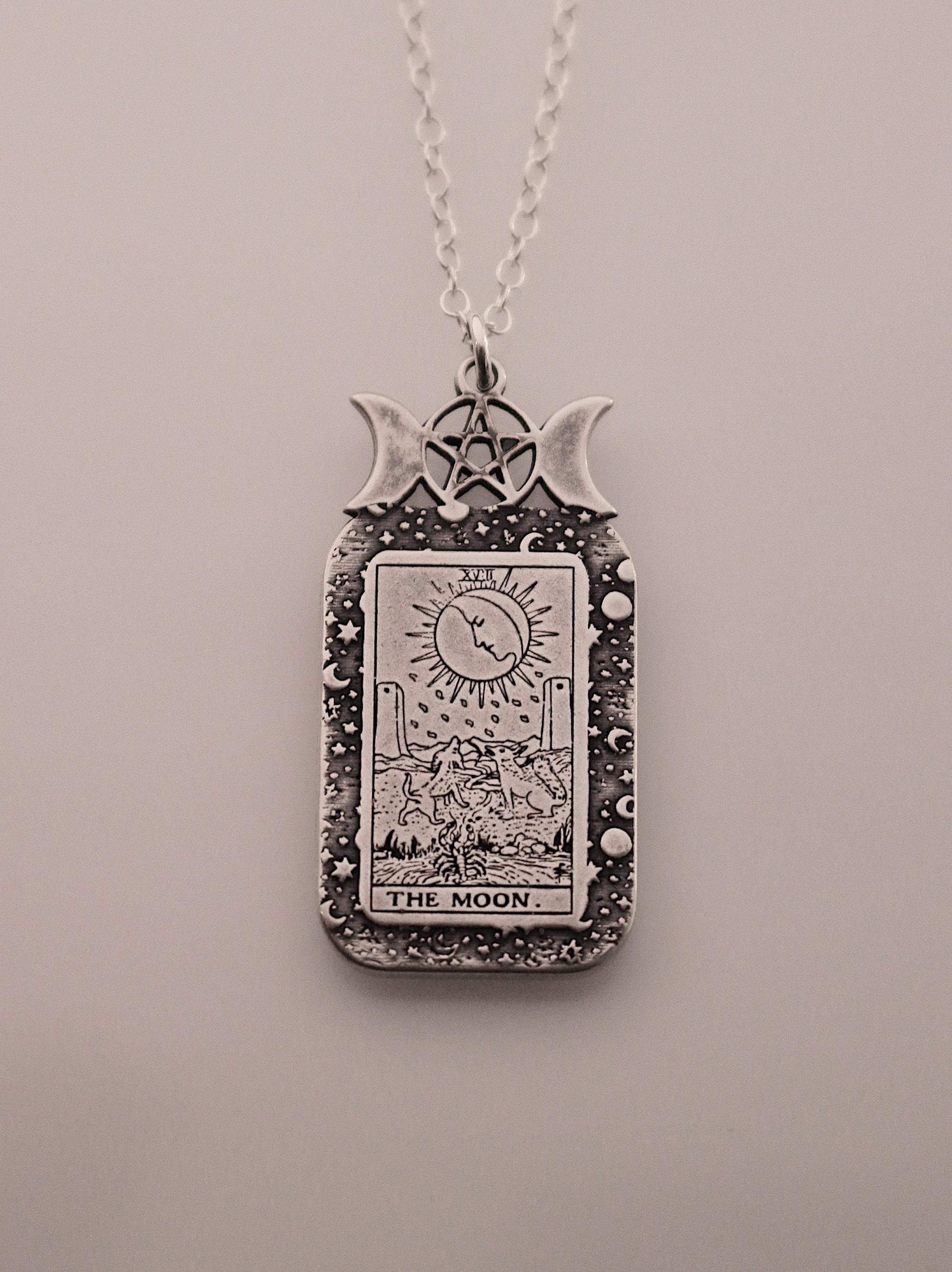 The Moon Tarot Card Necklace | Best Friend Birthday Gift | Tarot Card Necklace | Celestial Triple Moon Goddess Jewelry | Witch Necklace