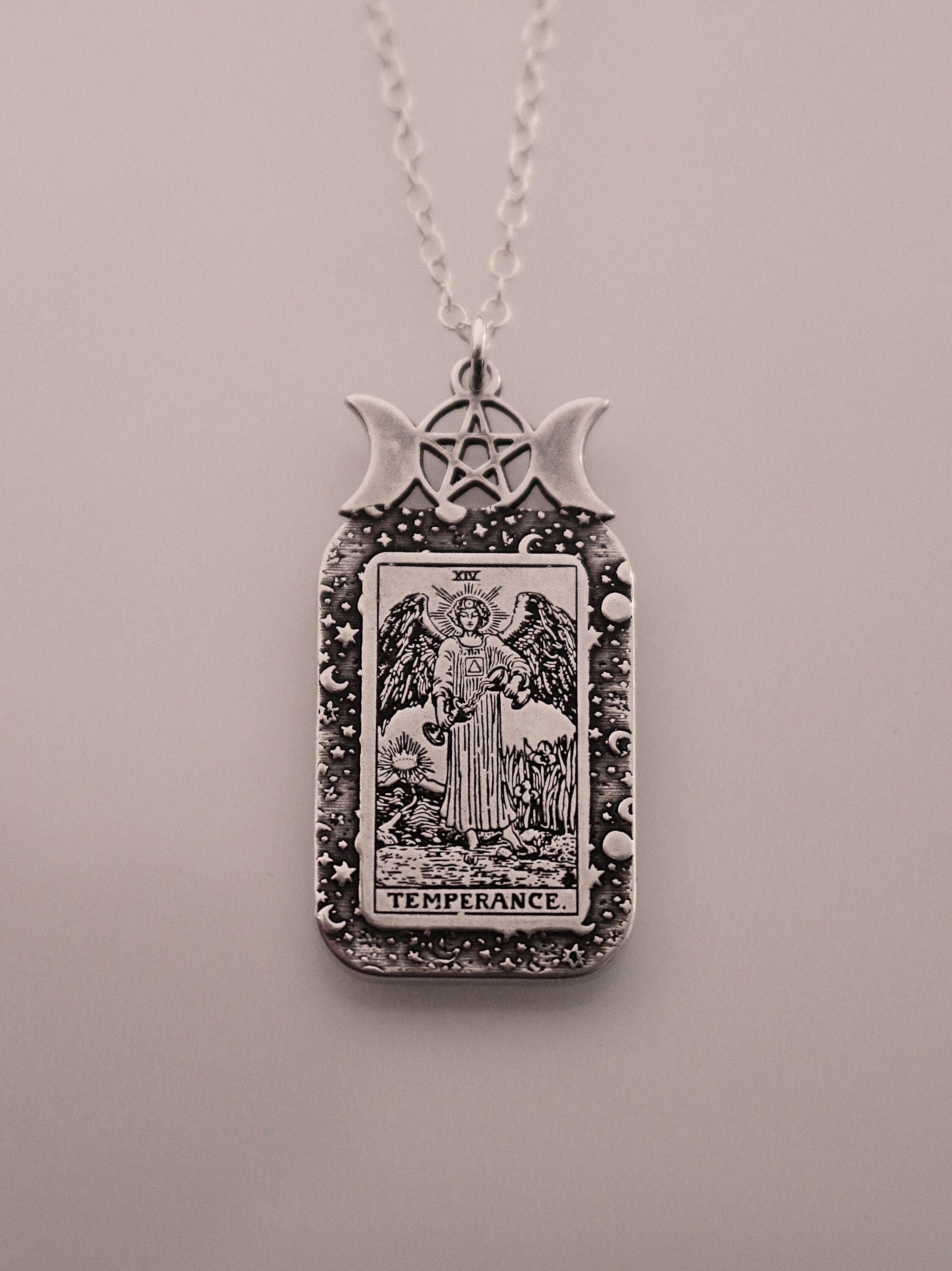 Temperance Tarot Card Necklace | Best Friend Birthday Gift | Tarot Card Necklace | Celestial Triple Moon Goddess Jewelry | Witch Necklace