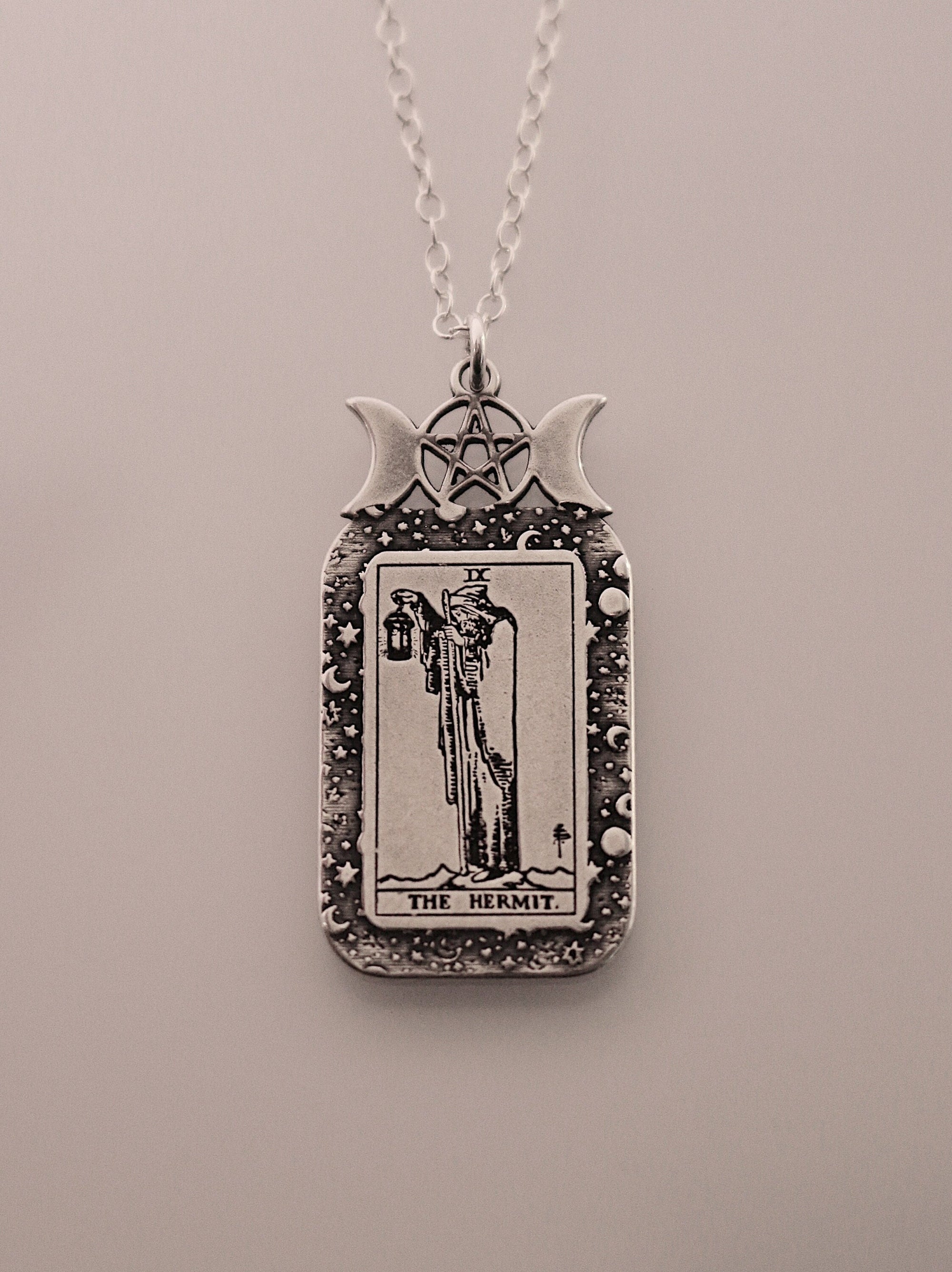 The Hermit Tarot Card Necklace | Best Friend Birthday Gift | Tarot Card Necklace | Celestial Triple Moon Goddess Jewelry | Witch Necklace