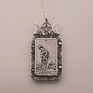 Strength Tarot Card Necklace | Best Friend Birthday Gift | Tarot Card Necklace | Celestial Triple Moon Goddess Jewelry | Witch Necklace