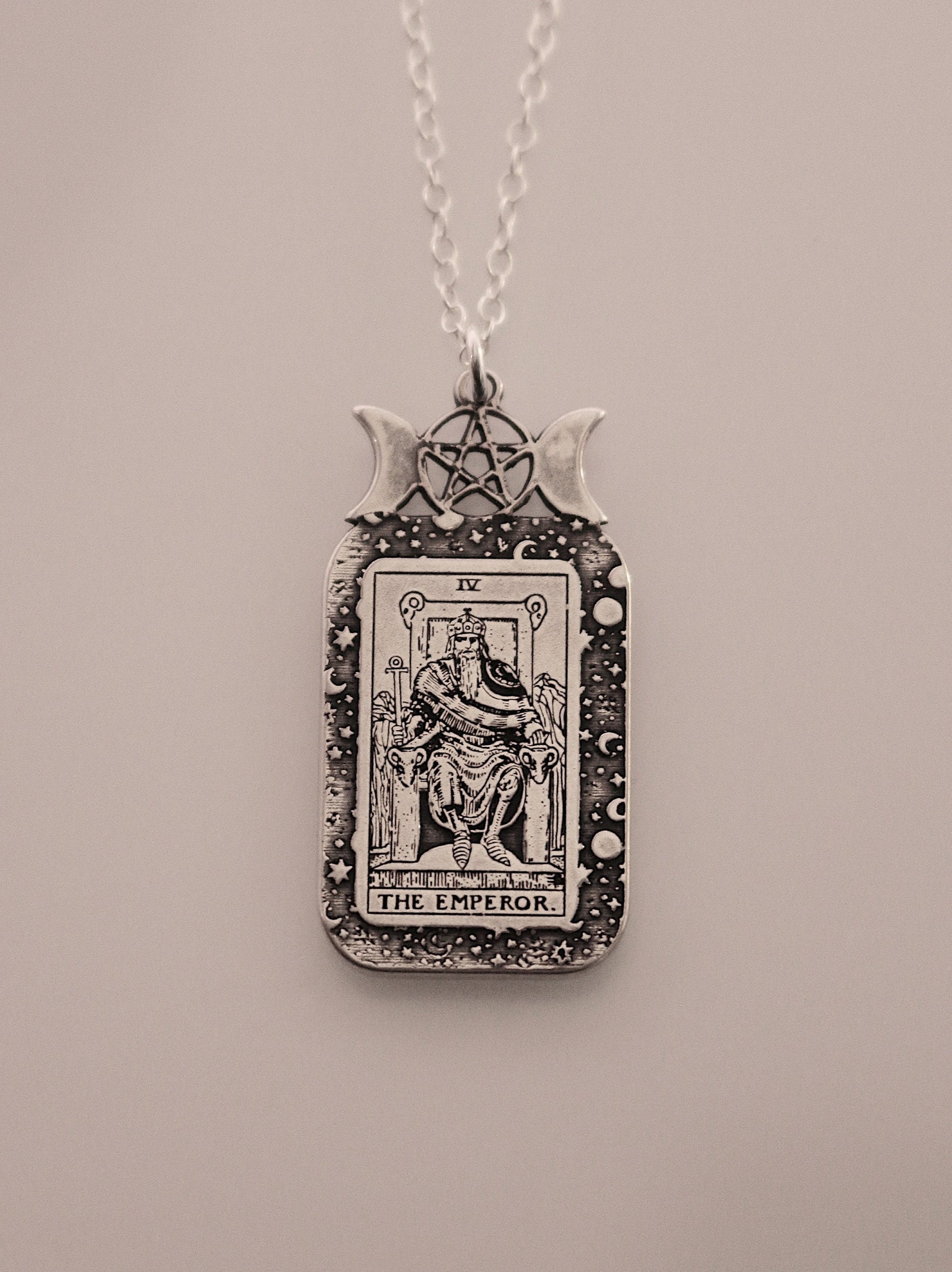 The Emperor Tarot Card Necklace | Best Friend Birthday Gift | Tarot Card Necklace | Celestial Triple Moon Goddess Jewelry | Witch Necklace