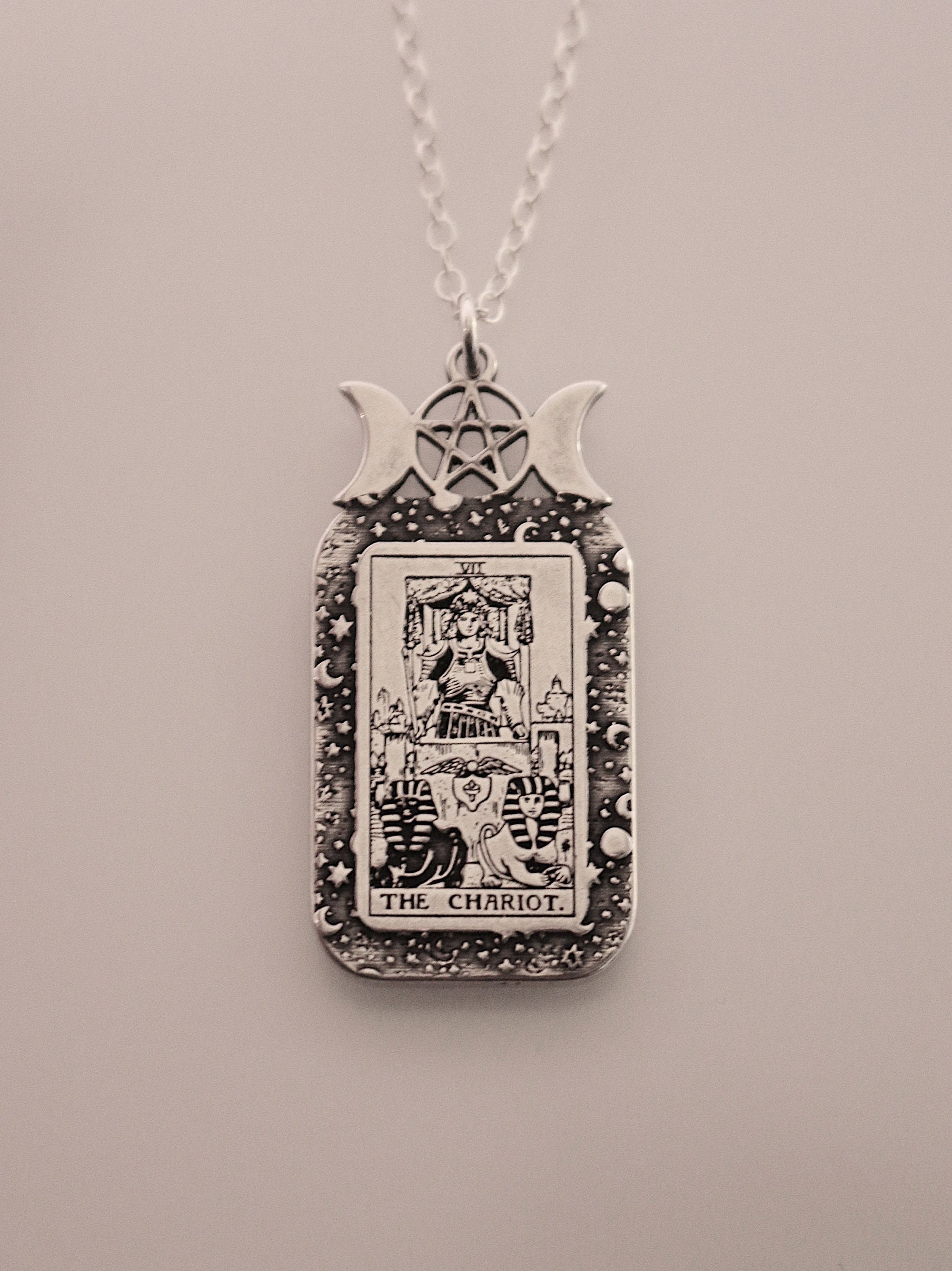 The Chariot Tarot Card Necklace | Best Friend Birthday Gift | Tarot Card Necklace | Celestial Triple Moon Goddess Jewelry | Witch Necklace