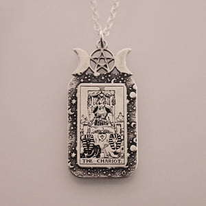 The Chariot Tarot Card Necklace | Best Friend Birthday Gift | Tarot Card Necklace | Celestial Triple Moon Goddess Jewelry | Witch Necklace