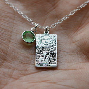 22 CARDS: Dainty Birthstone Tarot Card Sterling Silver Necklace | Best Friend Birthday Gift | Tarot Card Necklace | Celestial Mystic Jewelry