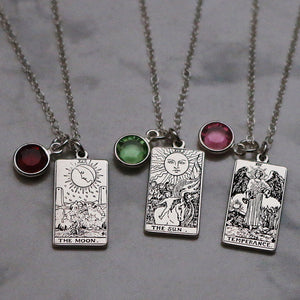 22 CARDS: Dainty Birthstone Tarot Card Sterling Silver Necklace | Best Friend Birthday Gift | Tarot Card Necklace | Celestial Mystic Jewelry