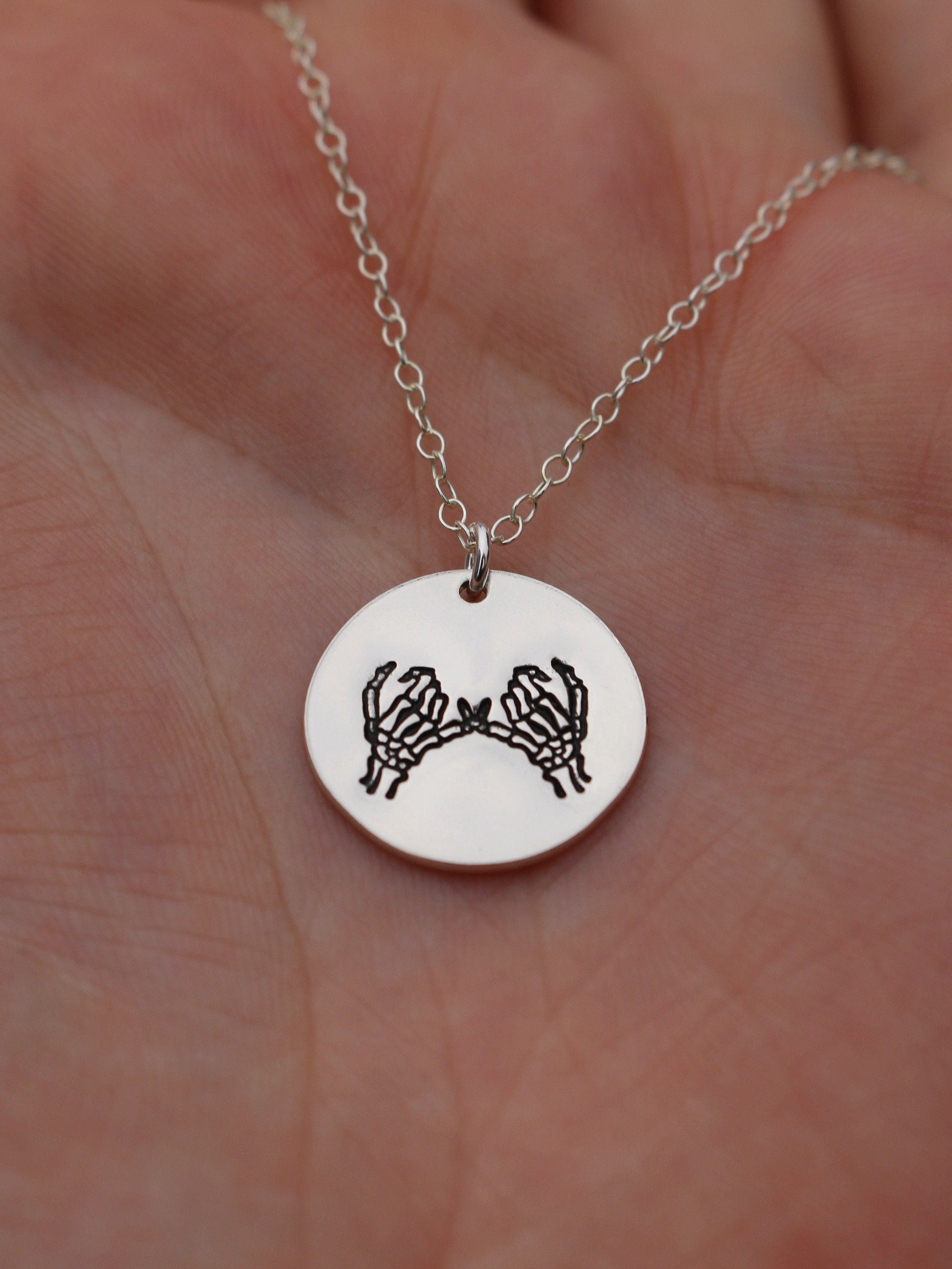 Double Skeleton Pinky Swear Silver Charm Necklace | Pinky Promise Necklace | Best Friend Necklace | Everyday Dainty Silver Necklace